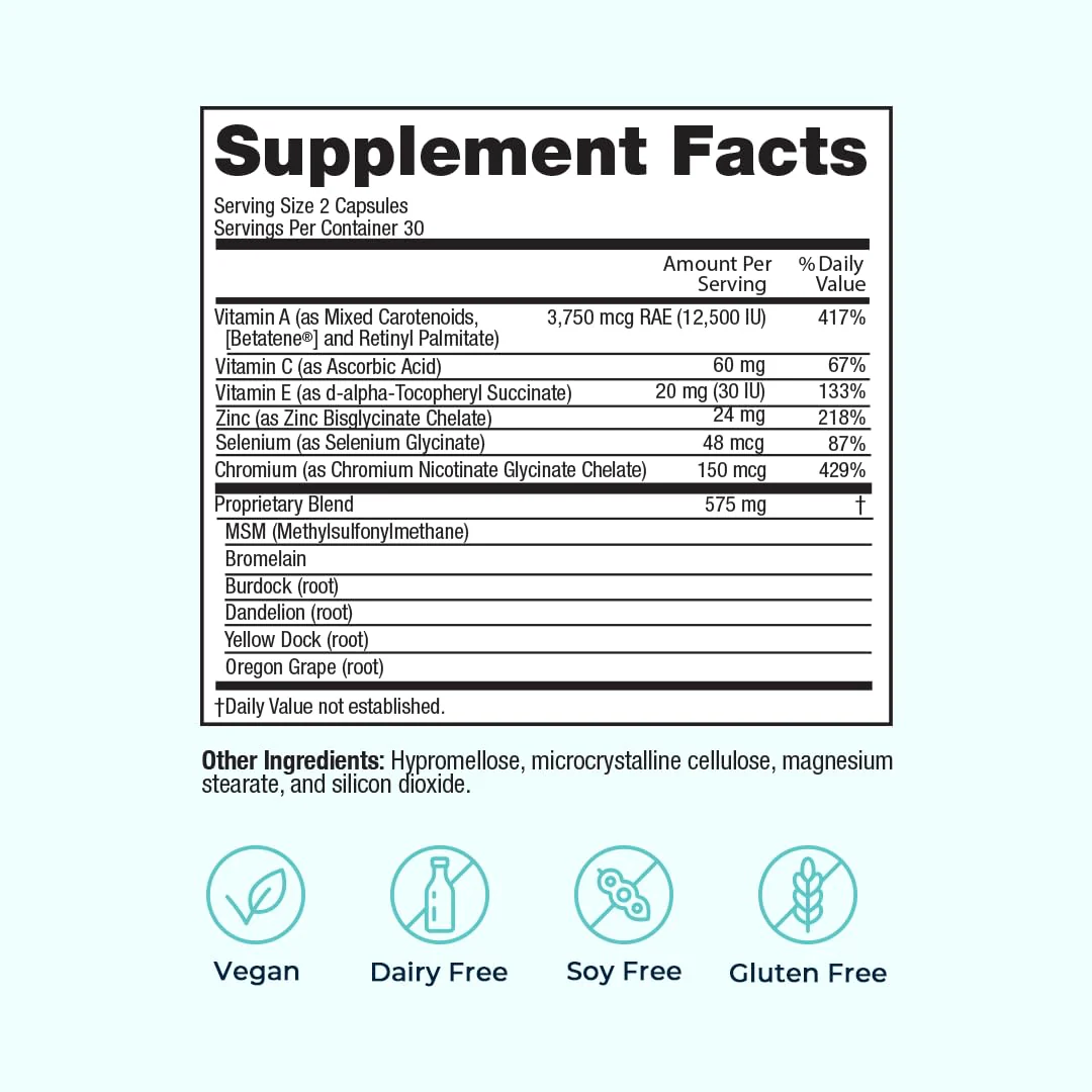 VitaMedica Clear Skin Vitamin Formula | Noncystic Acne Supplement for Skin Clearing | Breakout Treatment for Women and Men | Vitamins A, C, E, Selenium, Chromium, and Zinc for Skin Health | 2 Pack - Image 6