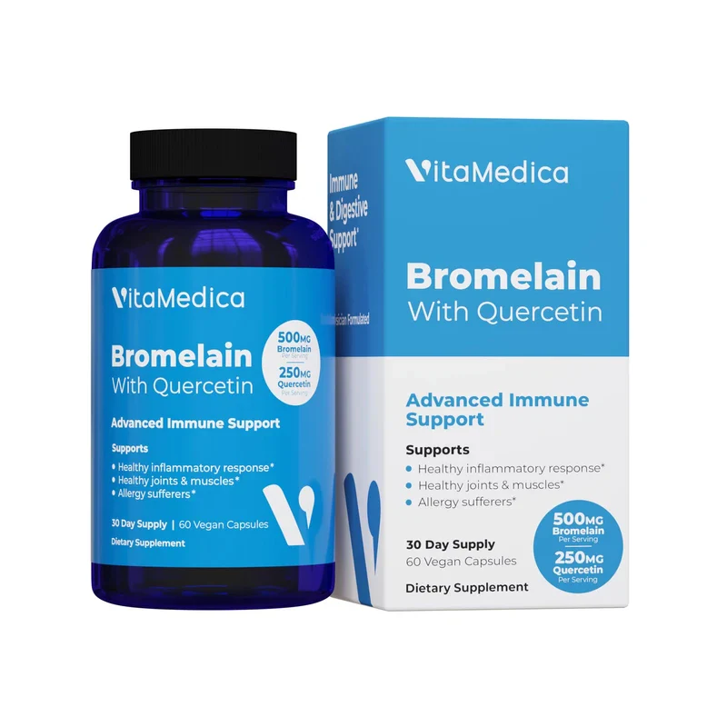 VitaMedica VitaMedica Bromelain & Quercetin Supplement - 500mg Bromelain 250mg Quercetin - 2400 GDU for Immunity, Joint Support, Inflammation and Muscle Recovery - 60 Vegan Capsules - 30 Servings
