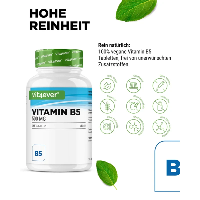 Vitamin B5-365 Tablets - 500 mg Pantothenic Acid - 1 Year Supply - High Dose - No Unwanted Additives - Vegan - Image 3