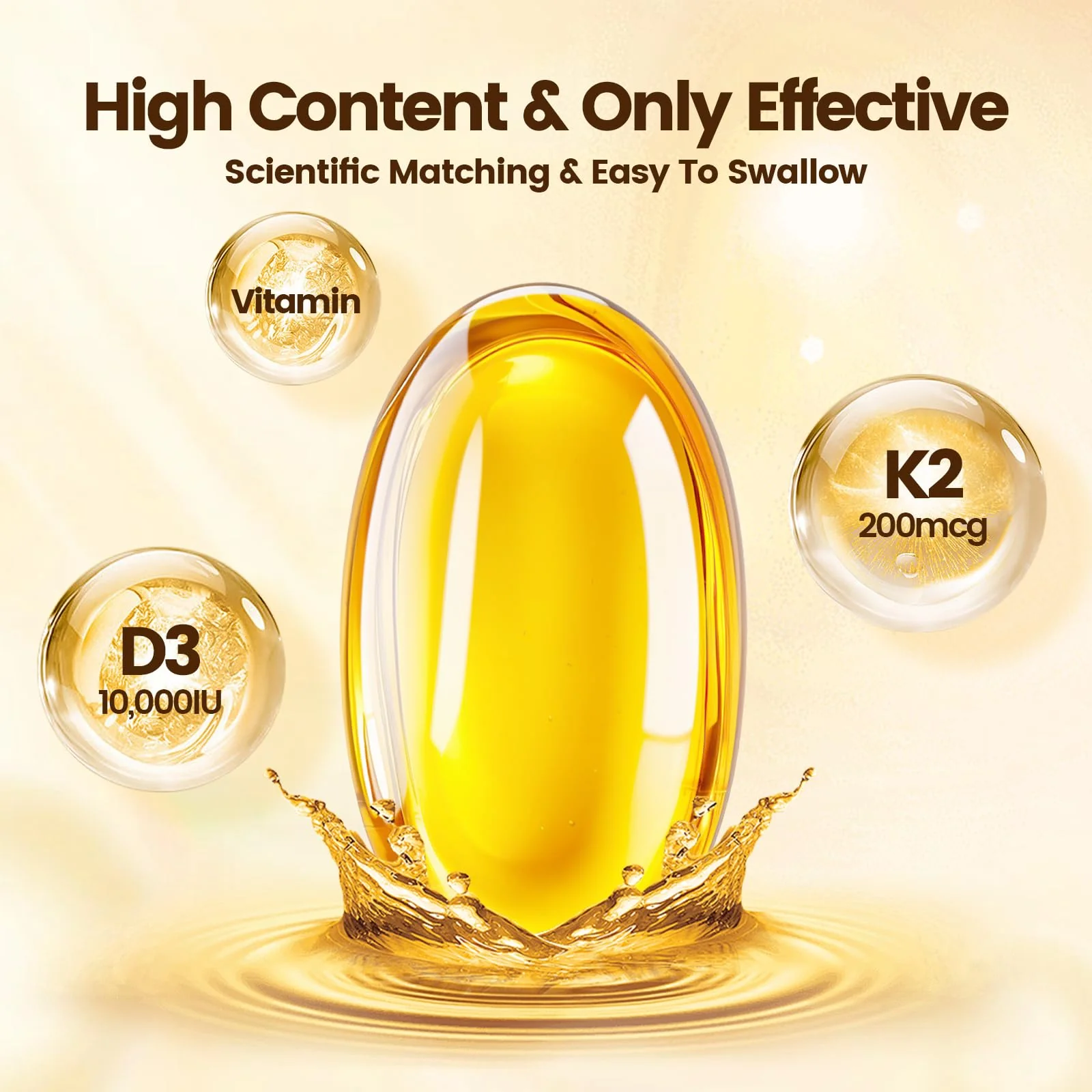 Vitamin D3 K2 10000 IU with MK7-300 Virgin Coconut Oil Softgels, 2 in 1 Vitamins D & K Complex | Vitamina D3 con K2 | Supports Calcium Absorption, Bone, Immune, & Heart Health – Easy to Swallow - Image 6