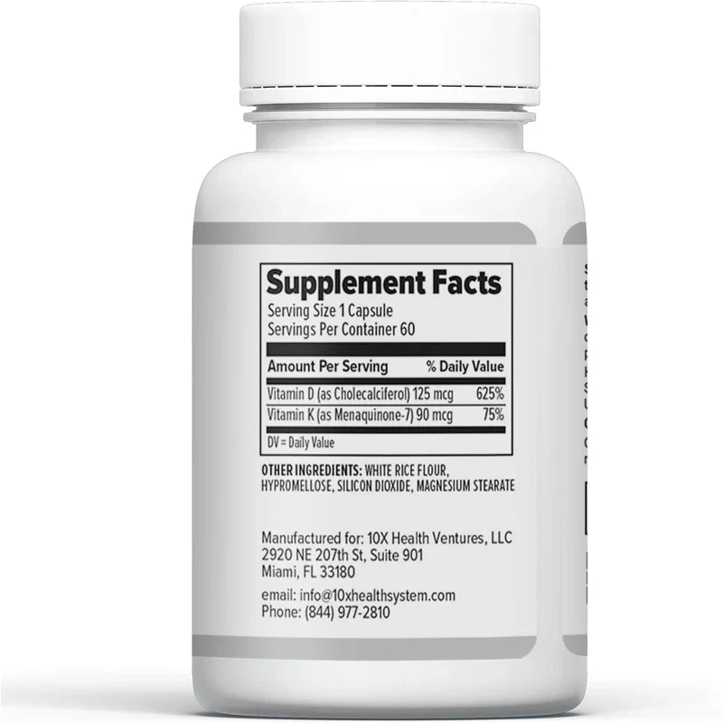Vitamin D3 K2, 10X Health Vitamin D3 K2 - Loaded with 125 mcg Vitamin D and 90 mcg Vitamin K (Menaquinone 7) - D3 and K2 Supplements That Support Bone Health, Heart and Teeth - 60 Capsules - Image 8