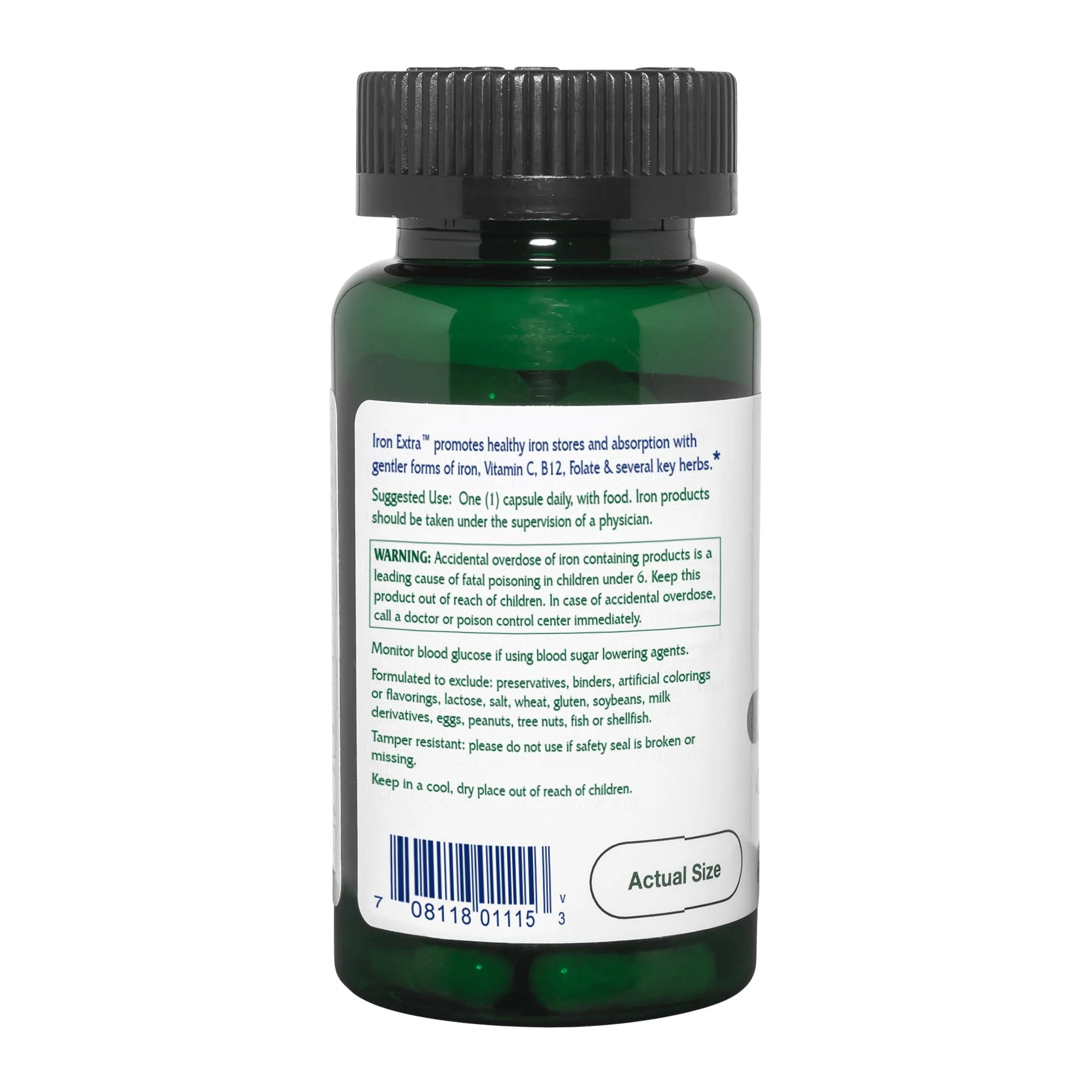 Vitanica Iron Extra, Iron Supplement Enhanced Absorption with Vitamin C 500mg, Methylfolate 400mcg, B12 Vitamin 500mcg, Calcium, Yellow Dock, Dandelion Root & Nettle Leaf Extract, Vegan, 60 Capsules - Image 6