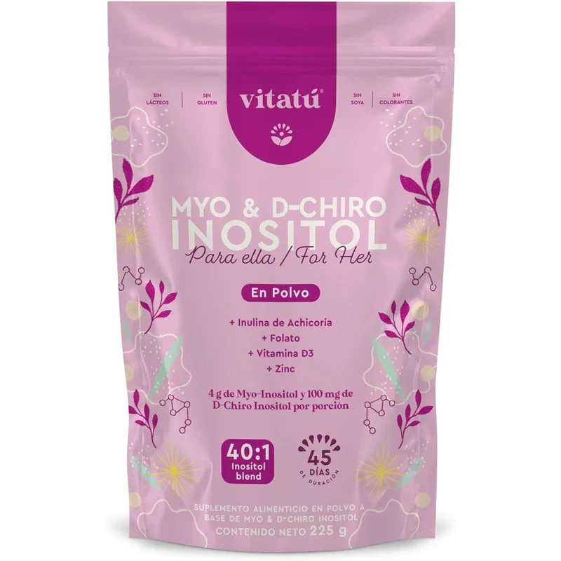 Vitatú | Myo Inositol & D-Chiro Inositol mezcla ideal 40:1 con Folato + Vitamina D3 + Zinc, Suplemento Alimenticio en polvo para Mujeres (225 g c/u), 45 días de duración