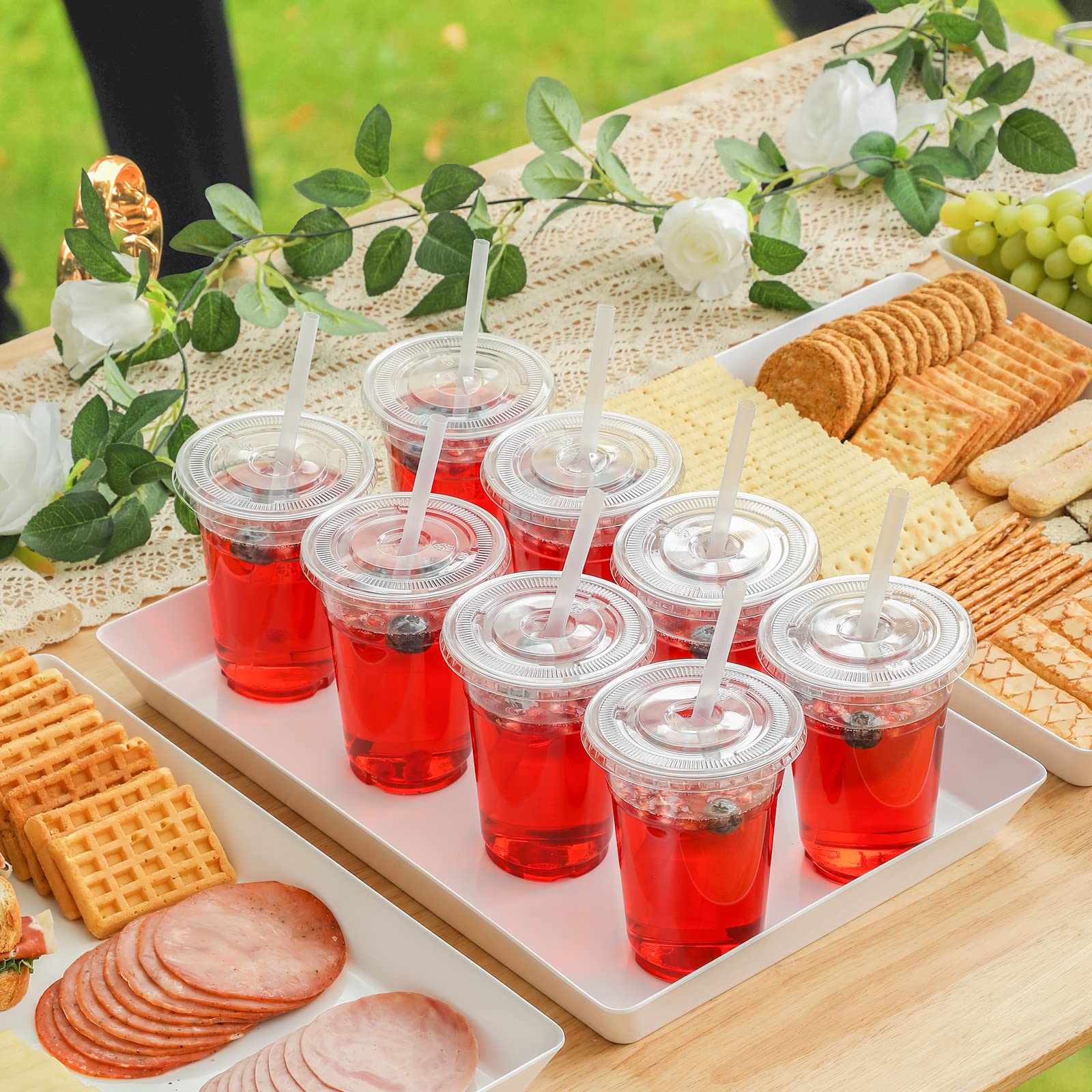 VITEVER [100 Sets - 16oz] Clear Plastic Cups with Lids and Straws, Disposable Iced Coffee Cups for Smoothie, Milkshake, Cold Drinks - BPA free - Image 2