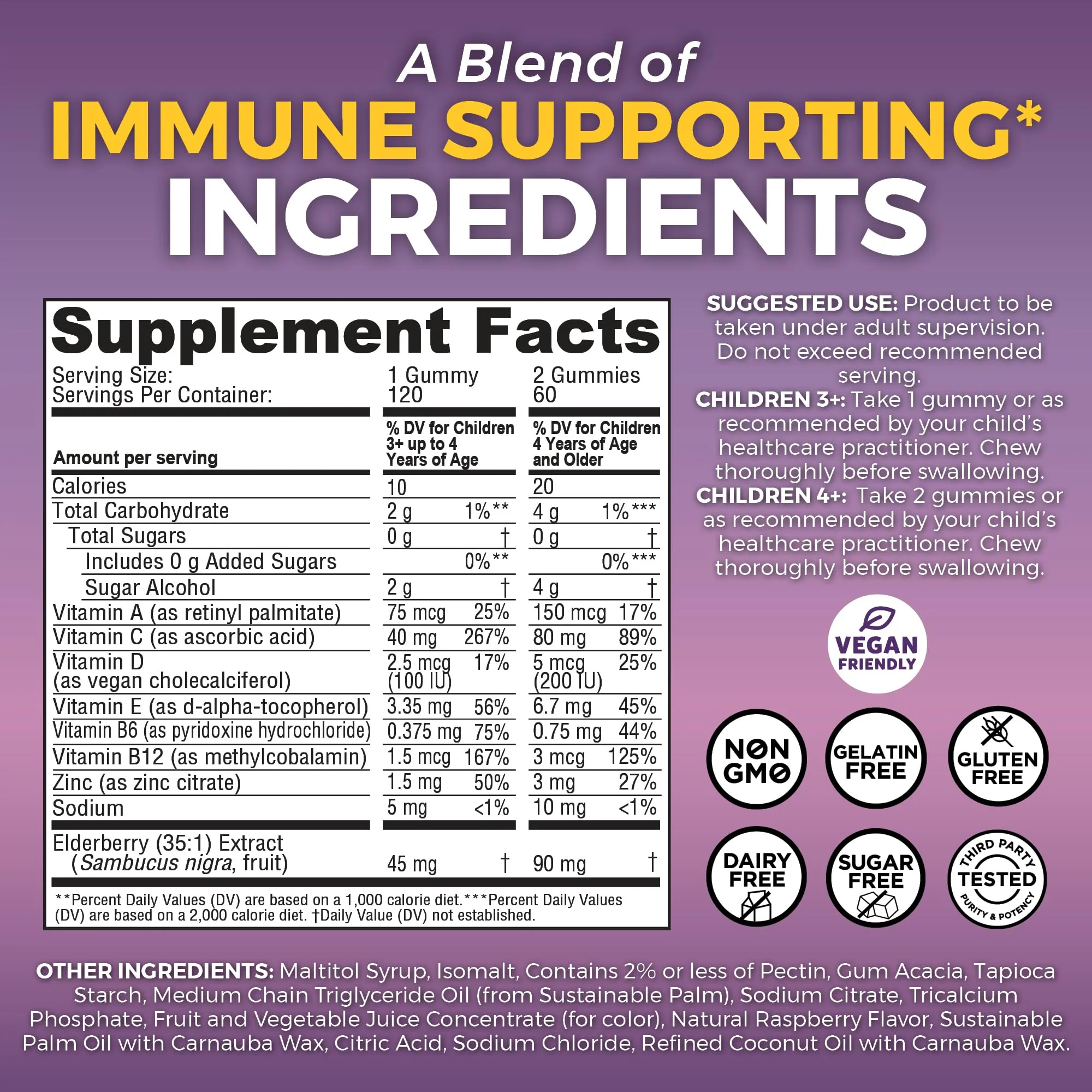 Viva Naturals Sugar-Free Sambucus Elderberry Gummies for Kids, 8-in-1 Children Immune Support with Vitamin C & Zinc – Chewable, Vegan & Gluten-Free (120 Count) for Daily Wellness - Image 8