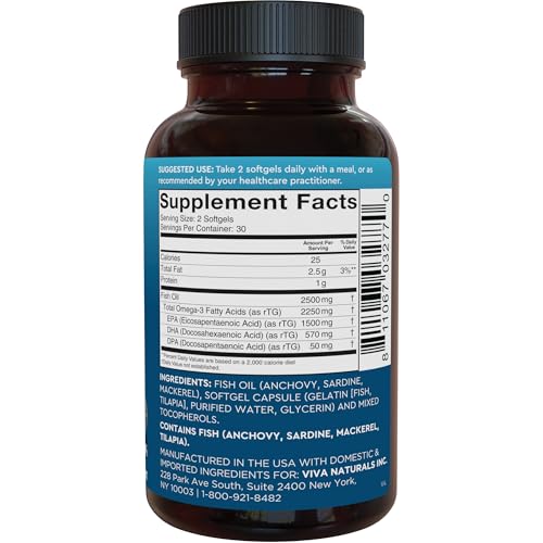 Viva Naturals Triple Strength Omega 3 Fish Oil Supplement - 2500 mg Fish Oil with Re-Esterified Omega 3 Fatty Acids Including EPA, DHA DPA - 60 Pescatarian-Friendly Softgels - Image 4
