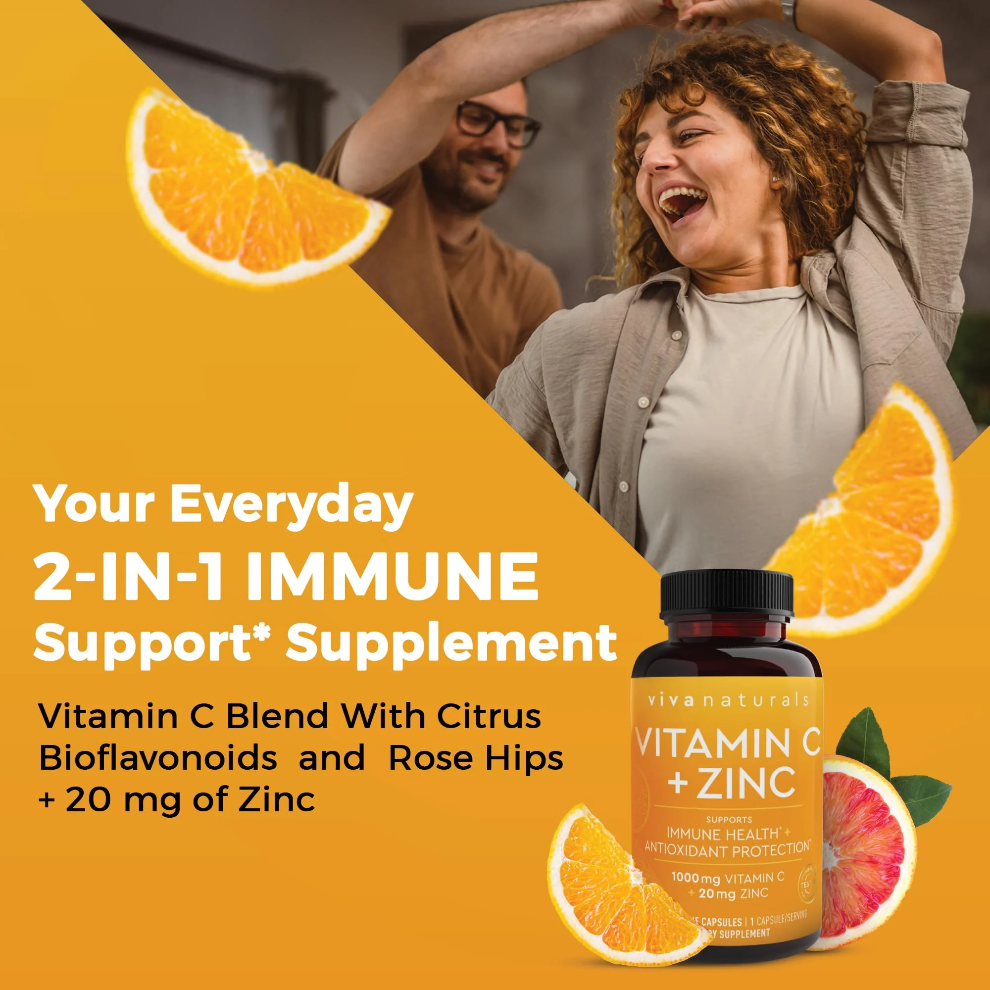 Viva Naturals Vitamin C and Zinc Supplement (250 Capsules) - 1000 mg Vitamin C with Zinc 20 mg Antioxidant Supplements for Immune Support, Vitamin Supplement for Adults - Image 8