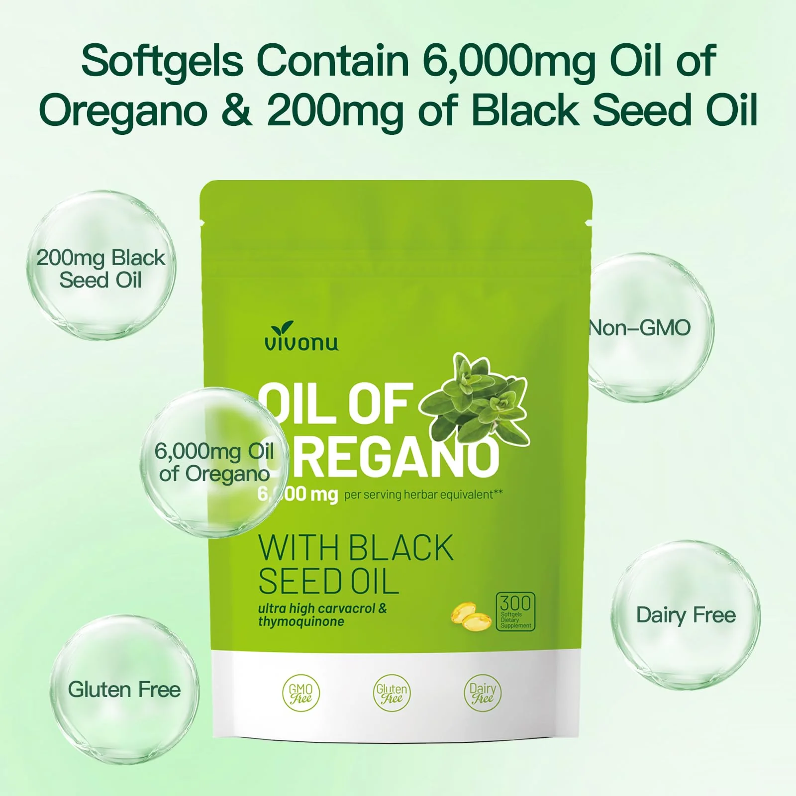 VivoNu Oil of Oregano Capsules, Balanced Oil of Oregano with Black Seed Oil, Organic Oregano Oil Softgels,Carvacrol,Thymoquinone, Non-GMO - Image 7