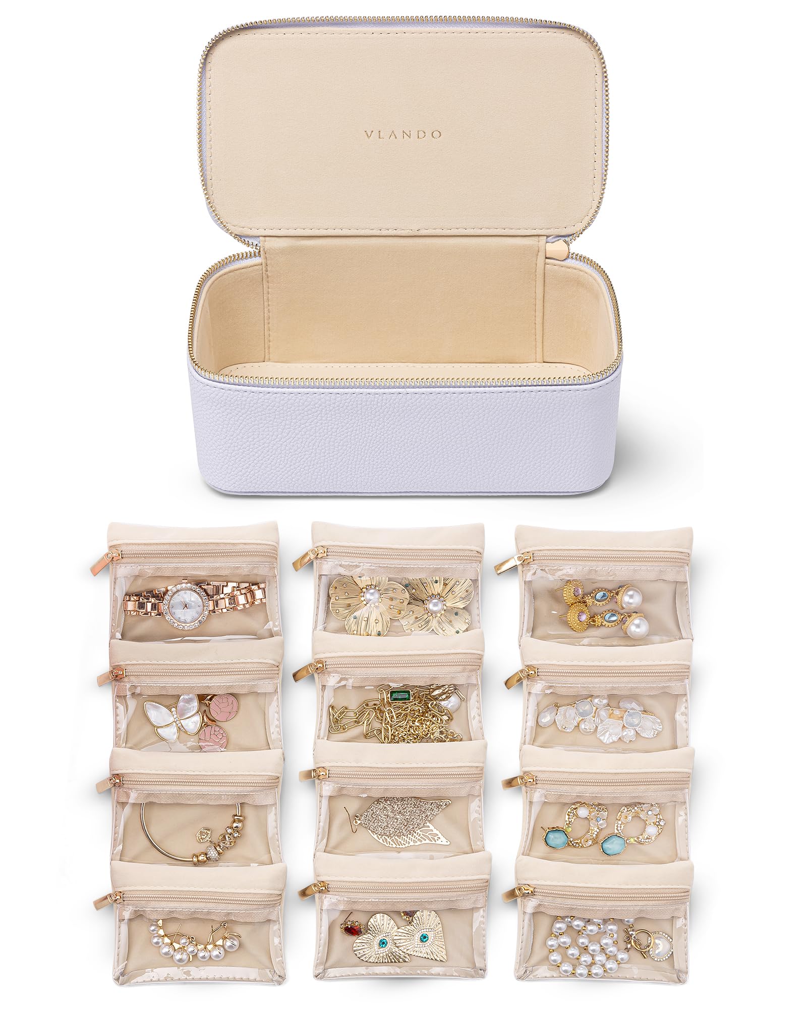 Vlando Jewelry Box with 12 Velvet Jewelry Bags Travel Jewelry Case for Girls Jewelry Organizers Necklace Rings Earrings Storage Bags Christmas Gifts Bridal Shower Gifts-Purple