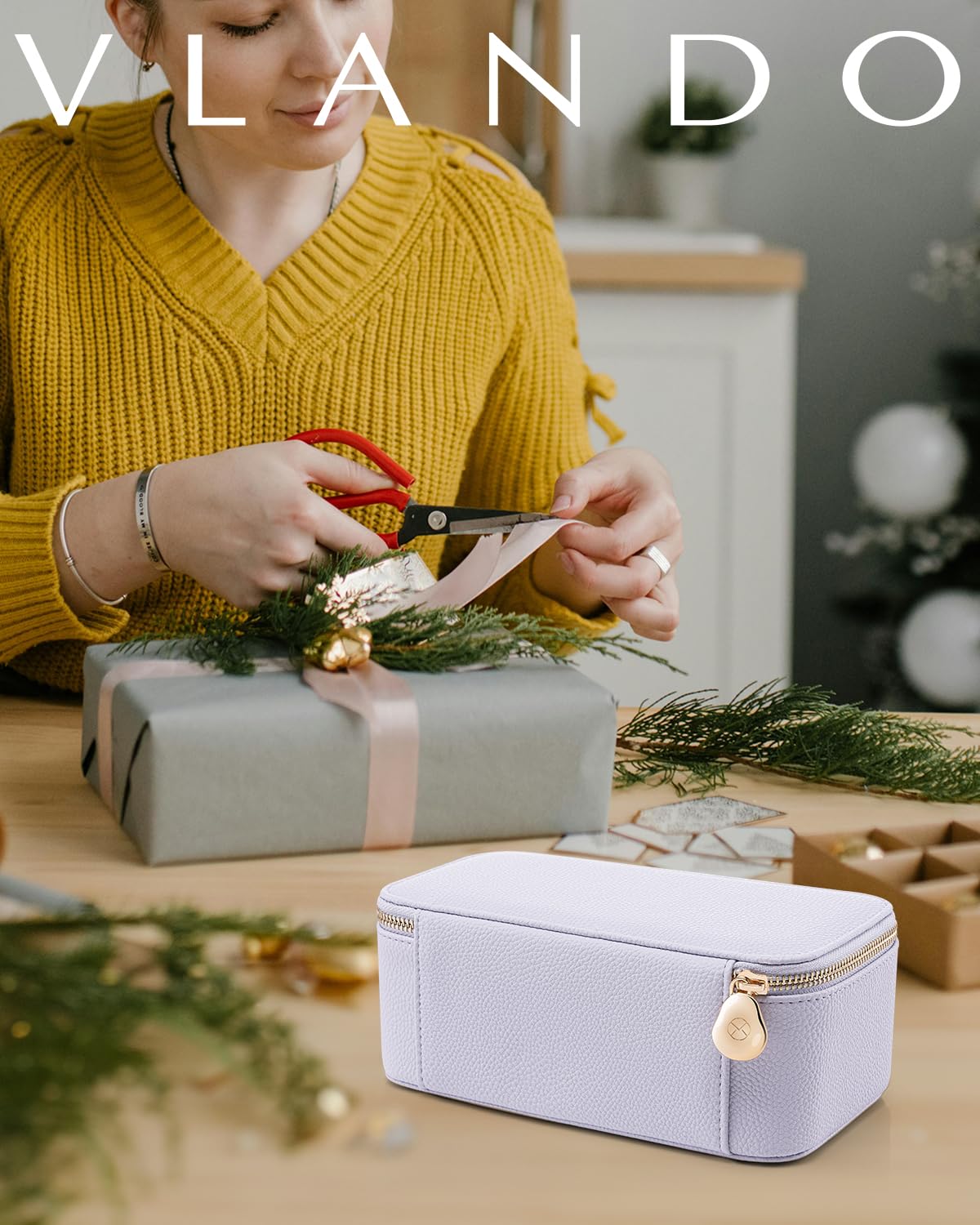 Vlando Jewelry Box with 12 Velvet Jewelry Bags Travel Jewelry Case for Girls Jewelry Organizers Necklace Rings Earrings Storage Bags Christmas Gifts Bridal Shower Gifts-Purple - Image 2