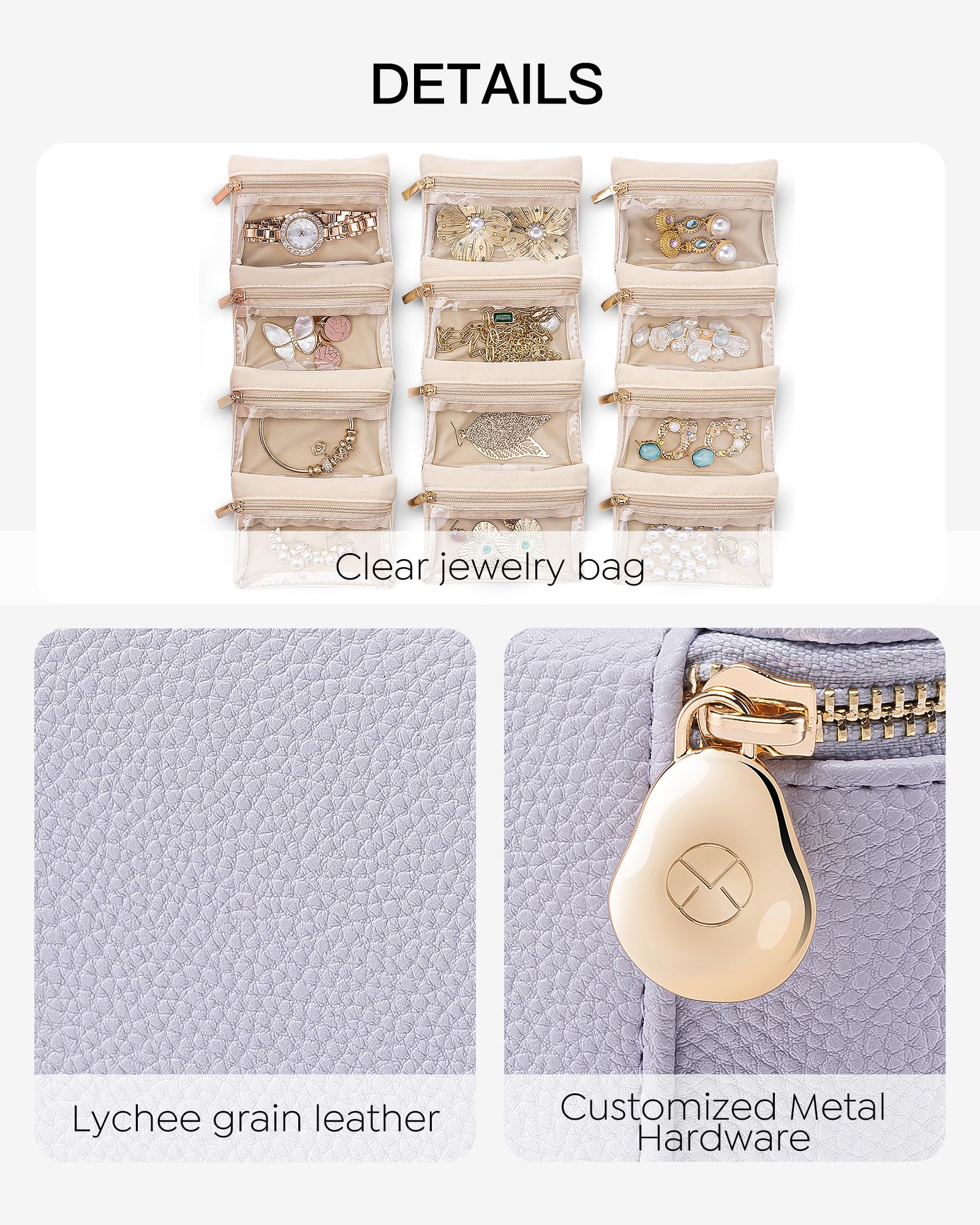 Vlando Jewelry Box with 12 Velvet Jewelry Bags Travel Jewelry Case for Girls Jewelry Organizers Necklace Rings Earrings Storage Bags Christmas Gifts Bridal Shower Gifts-Purple - Image 4