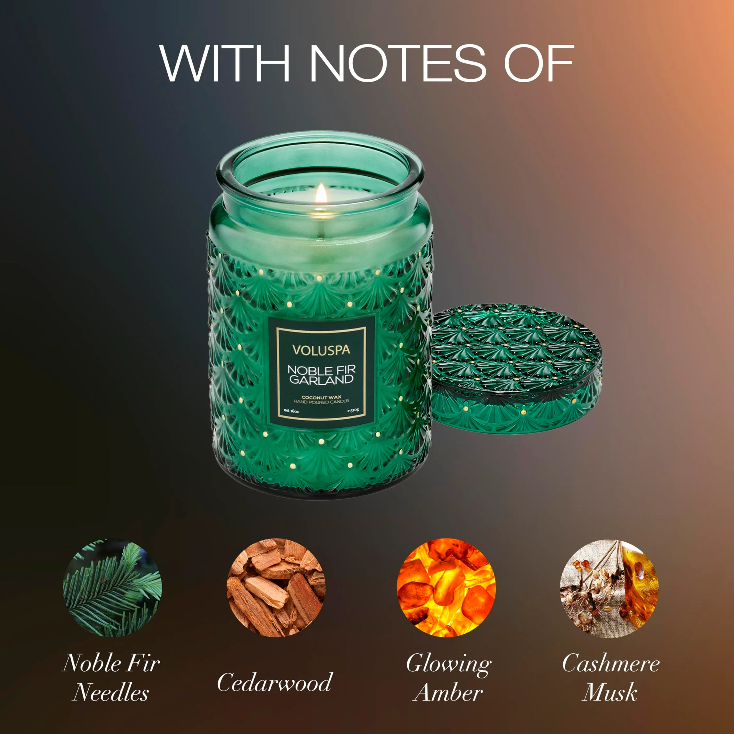 Voluspa Noble Fir Garland, Large Candle Jar, 18oz, Coconut Wax Blend, Christmas Scented Candles for Home, 100 Hour Burn Time, Poured in the USA - Image 5