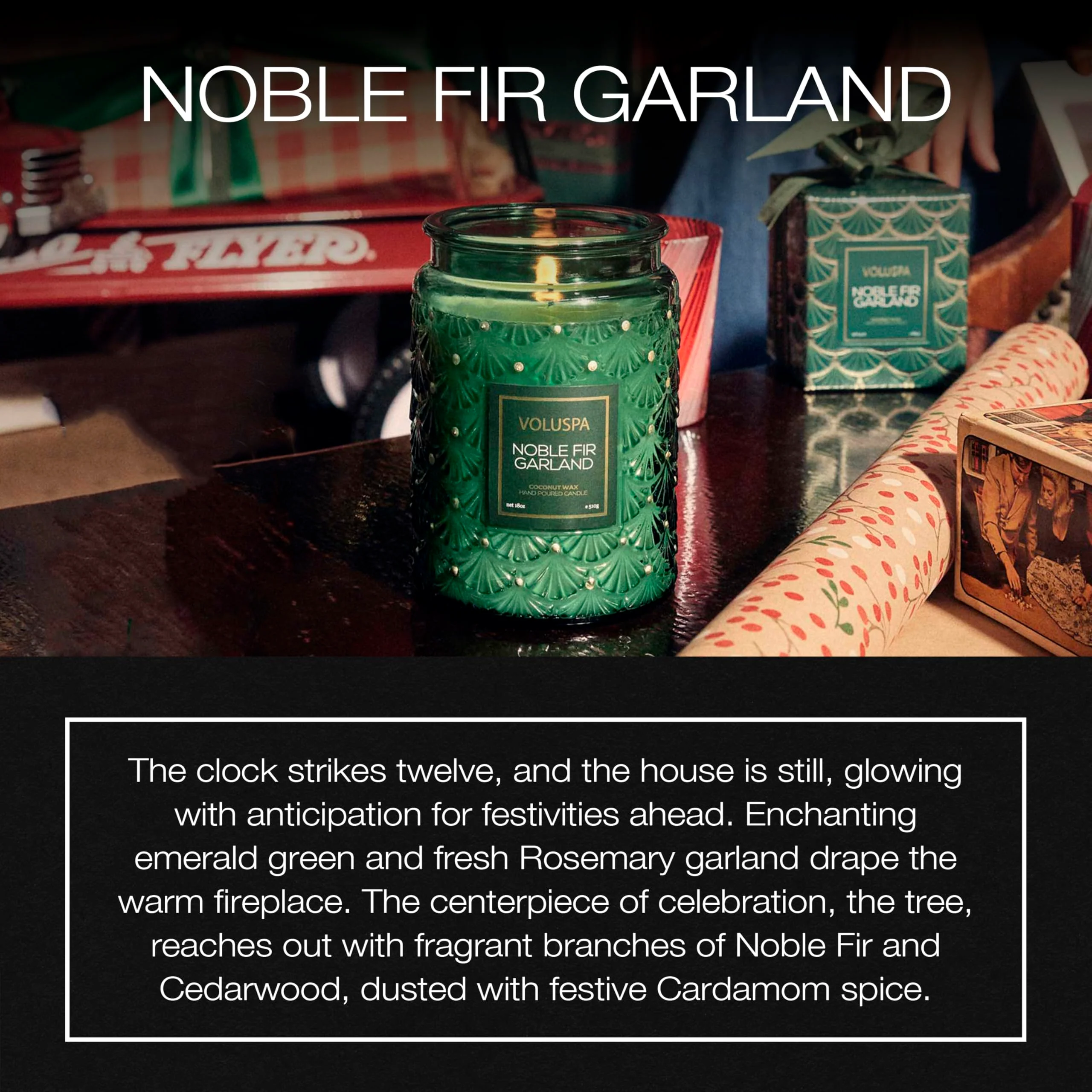 Voluspa Noble Fir Garland, Large Candle Jar, 18oz, Coconut Wax Blend, Christmas Scented Candles for Home, 100 Hour Burn Time, Poured in the USA - Image 6