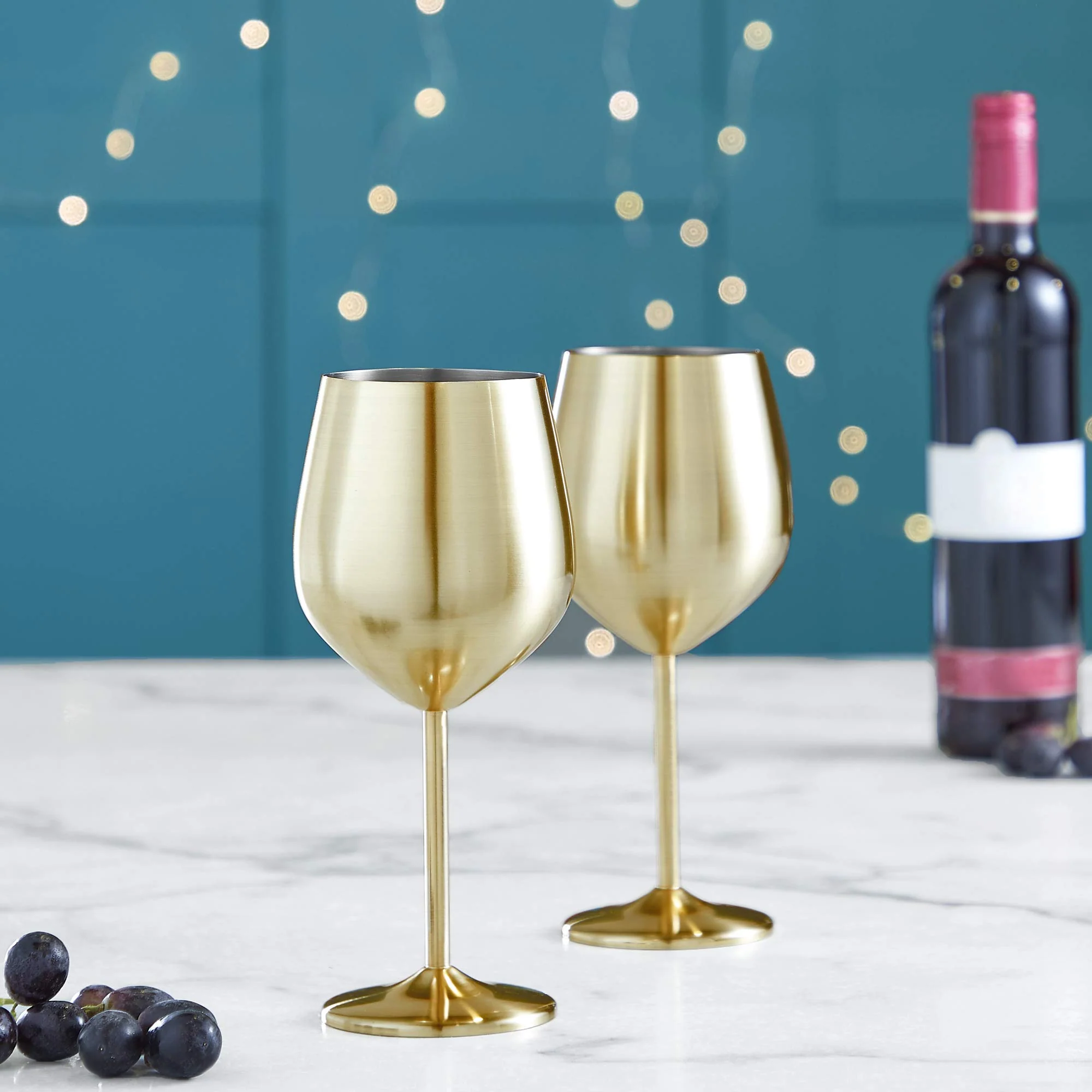 VonShef Brushed Gold Wine Glasses - Set of 2 475ml Shatterproof Wine glasses - Stemmed cocktail Glasses with Gift Box for Rosé, Red Wine & White Wine - Perfect for Parties & Gatherings - Image 3