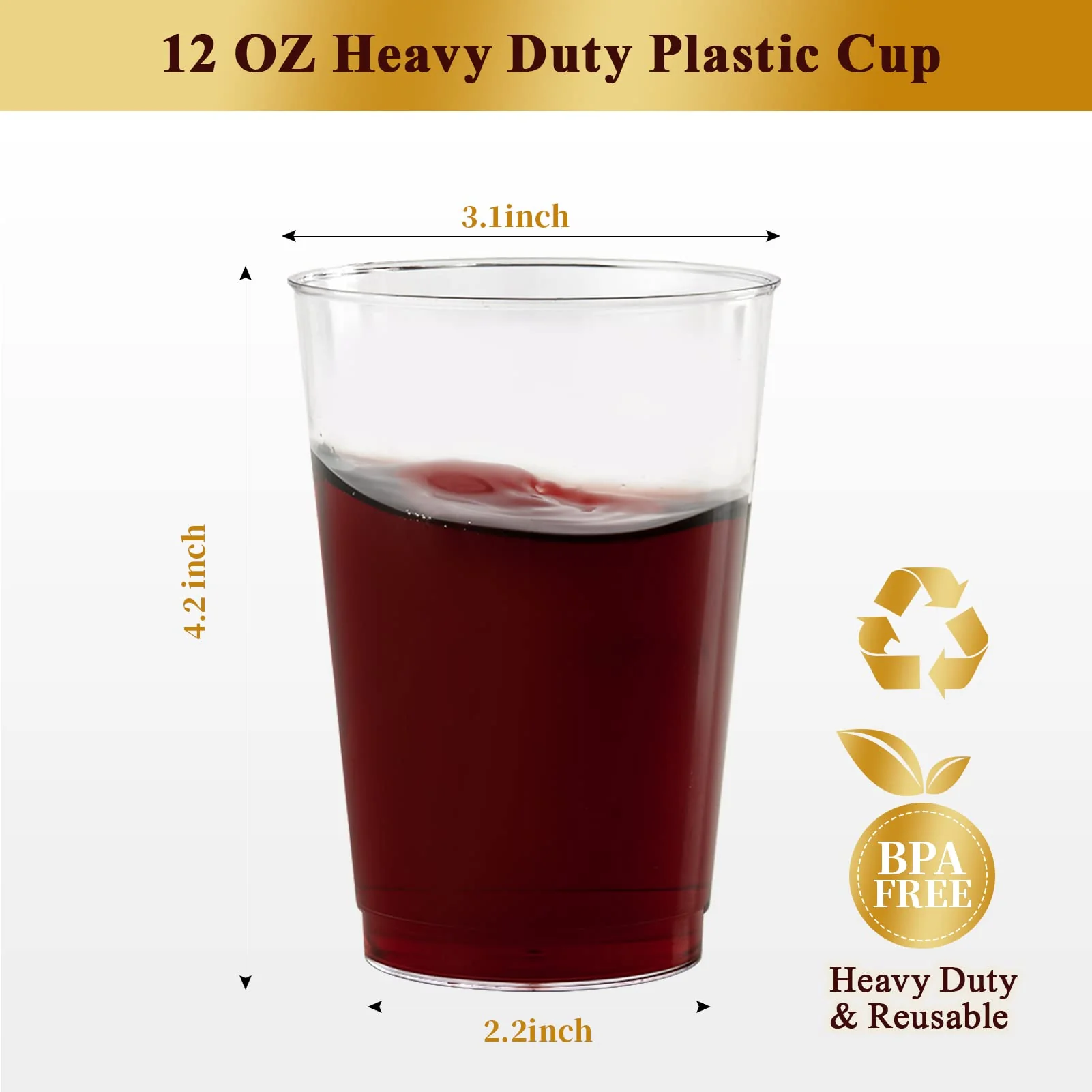 Vplus 150 Pack 12 OZ Reusable Clear Plastic Cups, Disposable Heavy Duty Plastic Cups for Party, Christmas, Wedding, Thanksgiving, Halloween - Image 4