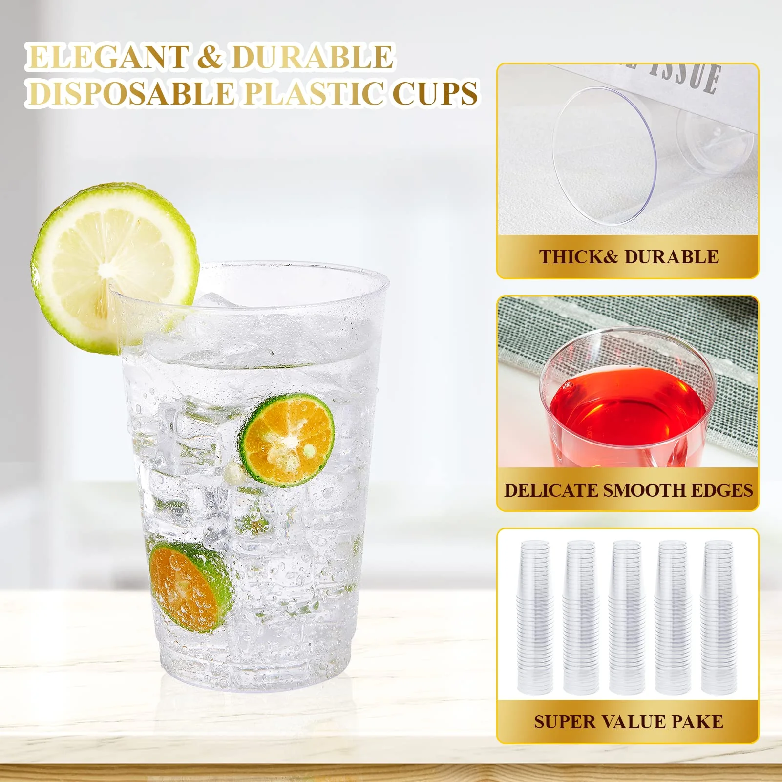 Vplus 150 Pack 12 OZ Reusable Clear Plastic Cups, Disposable Heavy Duty Plastic Cups for Party, Christmas, Wedding, Thanksgiving, Halloween - Image 6