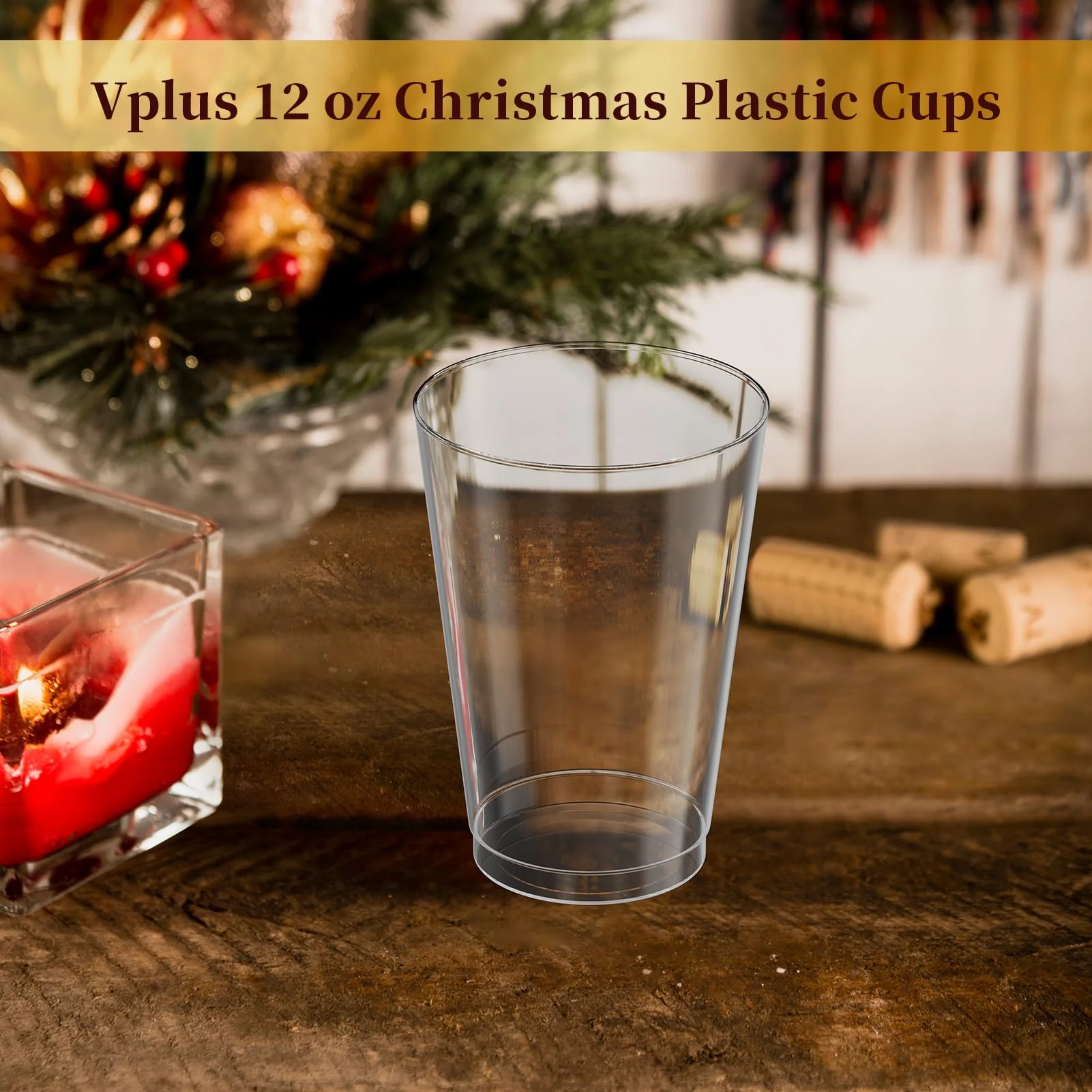 Vplus 150 Pack 12 OZ Reusable Clear Plastic Cups, Disposable Heavy Duty Plastic Cups for Party, Christmas, Wedding, Thanksgiving, Halloween - Image 7