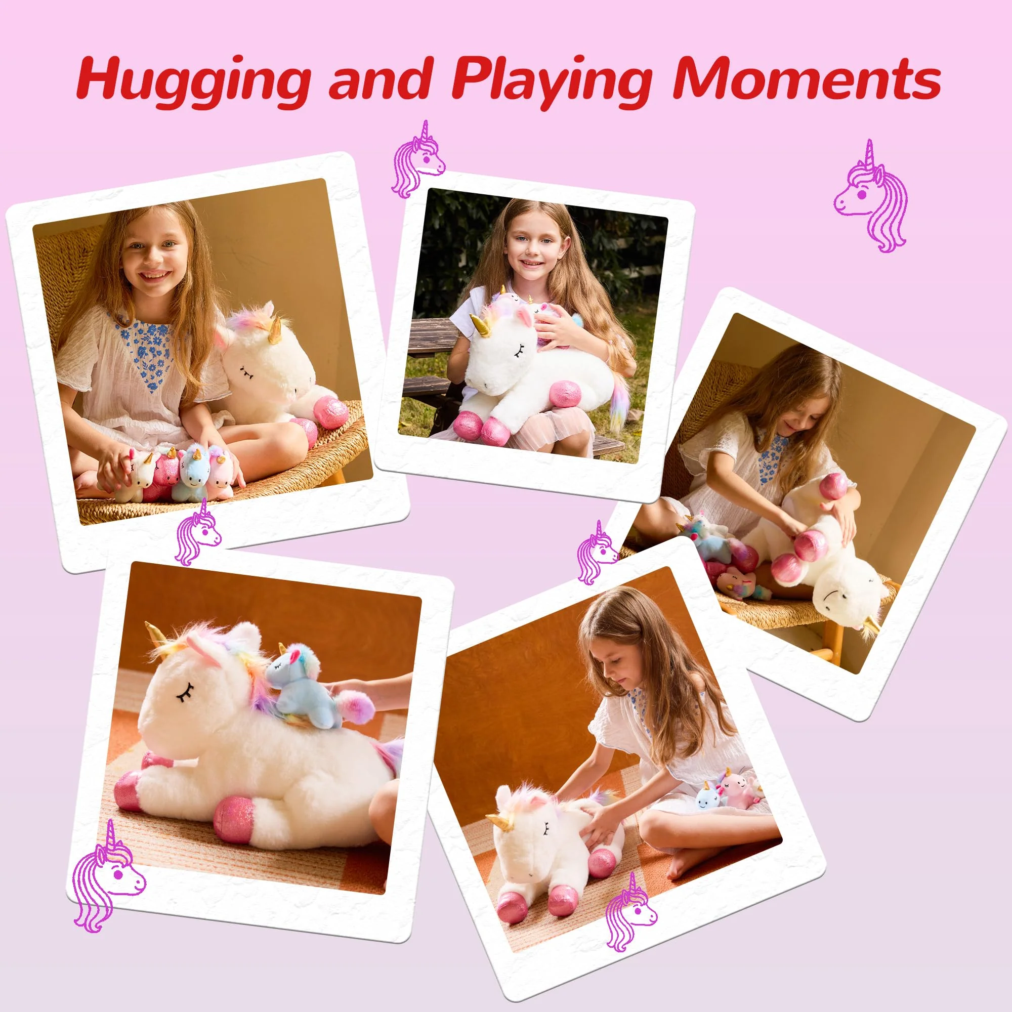Vposyako 5 Pieces Unicorn Toys Stuffed Animals for Girls, 1 Mommy Unicorn with 4 Babies, Soft Plush Toys Gifts for Girls 3 4 5 6 7 8 9 Years, Kids, Children, Christmas, Birthday, Valentine's - Image 4