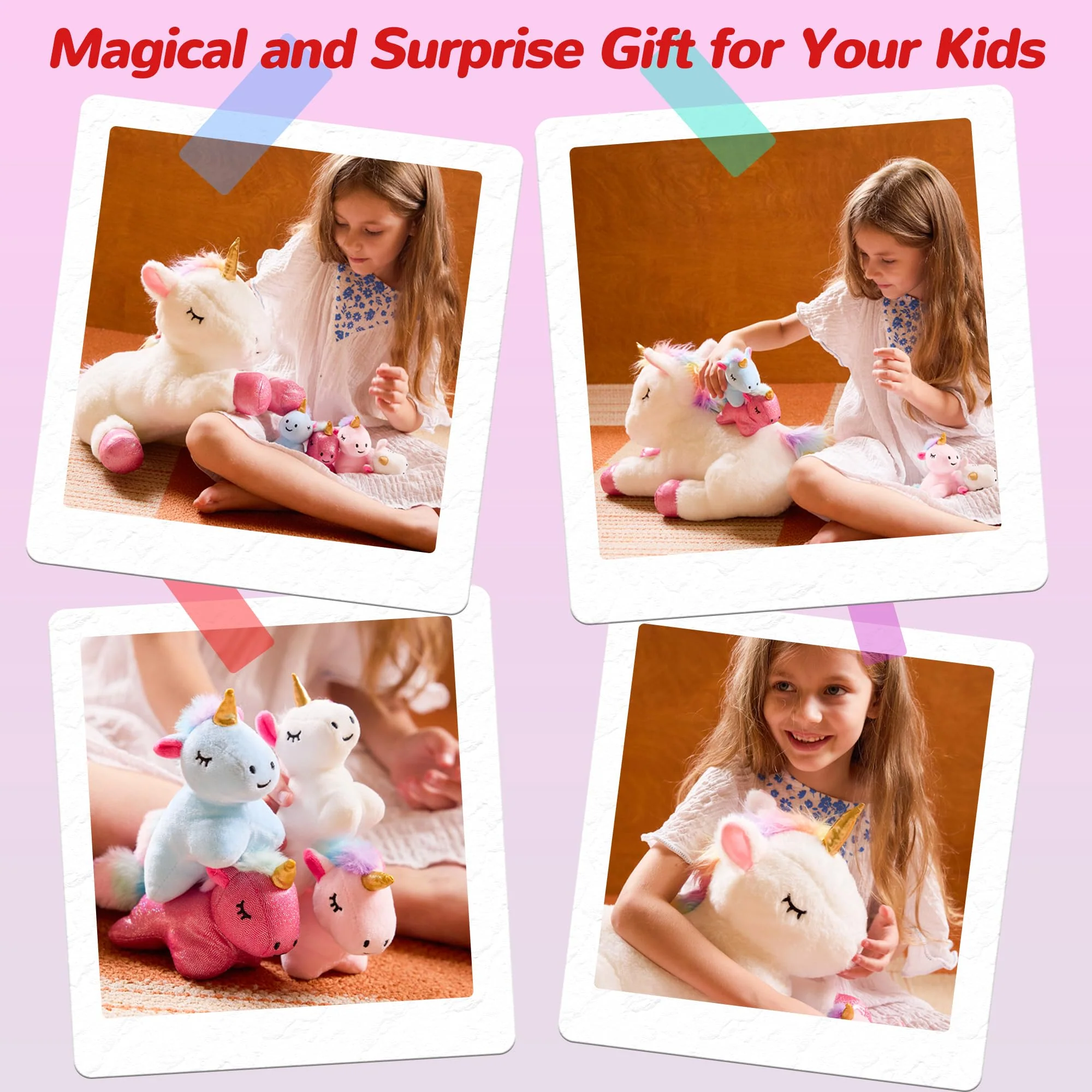 Vposyako 5 Pieces Unicorn Toys Stuffed Animals for Girls, 1 Mommy Unicorn with 4 Babies, Soft Plush Toys Gifts for Girls 3 4 5 6 7 8 9 Years, Kids, Children, Christmas, Birthday, Valentine's - Image 5