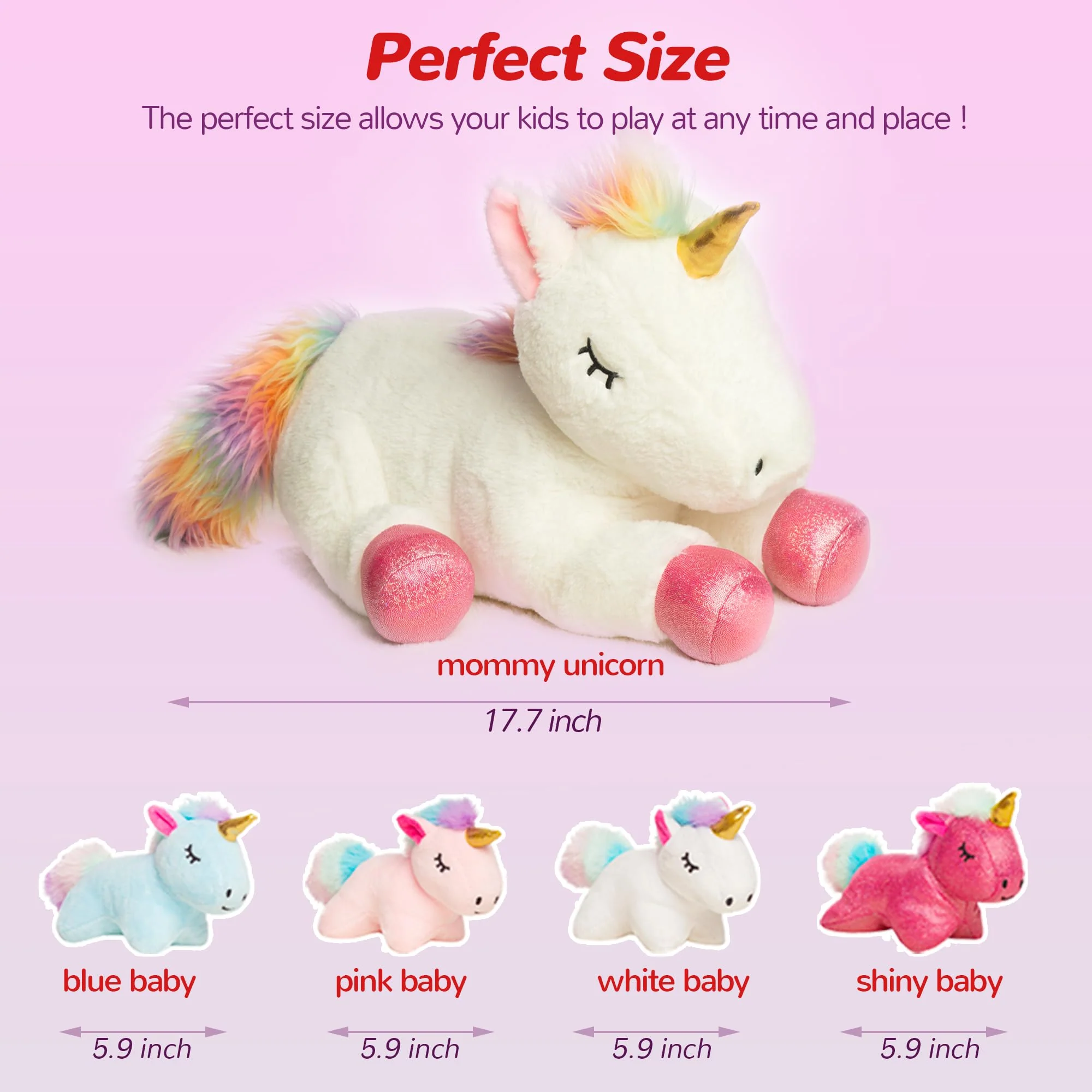Vposyako 5 Pieces Unicorn Toys Stuffed Animals for Girls, 1 Mommy Unicorn with 4 Babies, Soft Plush Toys Gifts for Girls 3 4 5 6 7 8 9 Years, Kids, Children, Christmas, Birthday, Valentine's - Image 7