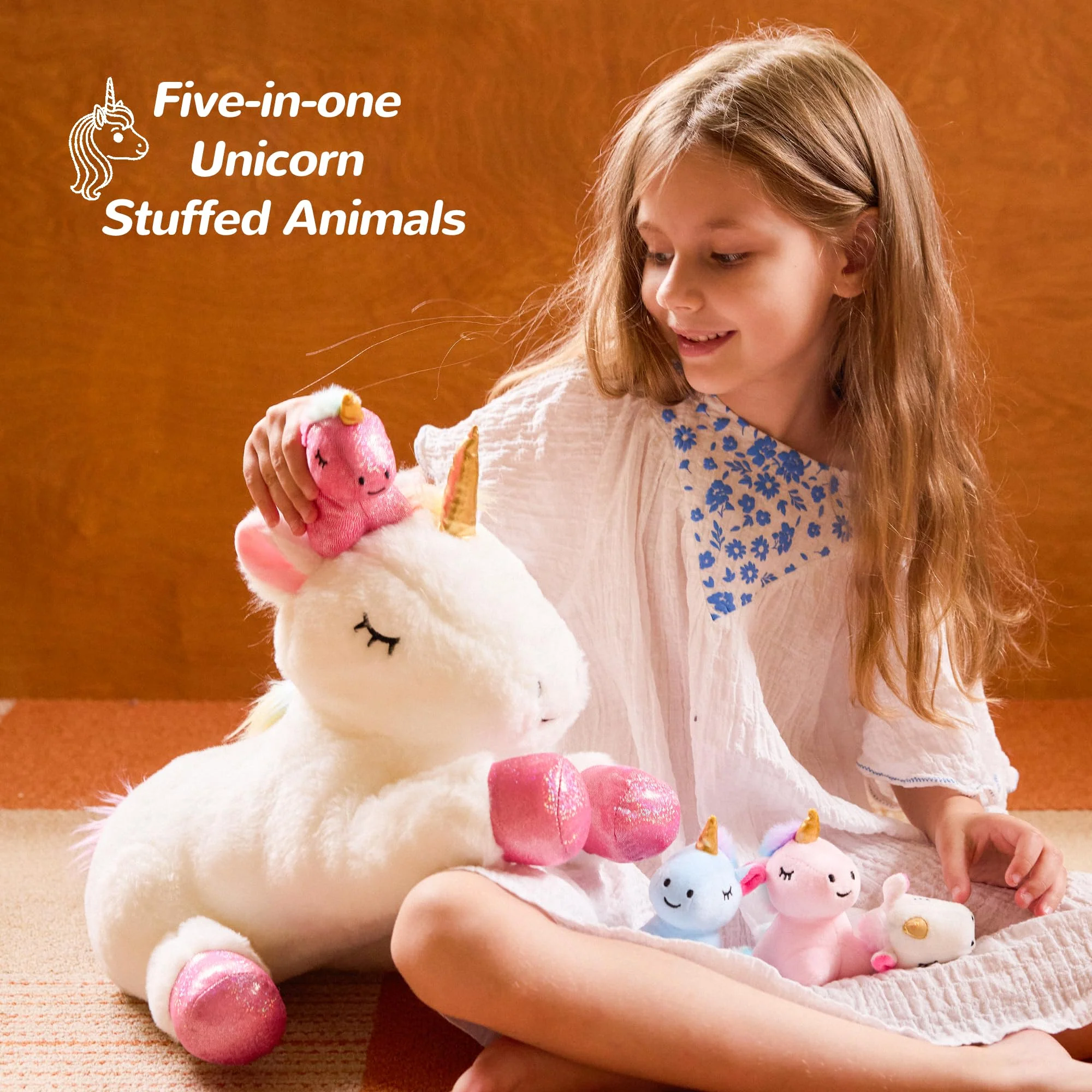 Vposyako 5 Pieces Unicorn Toys Stuffed Animals for Girls, 1 Mommy Unicorn with 4 Babies, Soft Plush Toys Gifts for Girls 3 4 5 6 7 8 9 Years, Kids, Children, Christmas, Birthday, Valentine's - Image 8