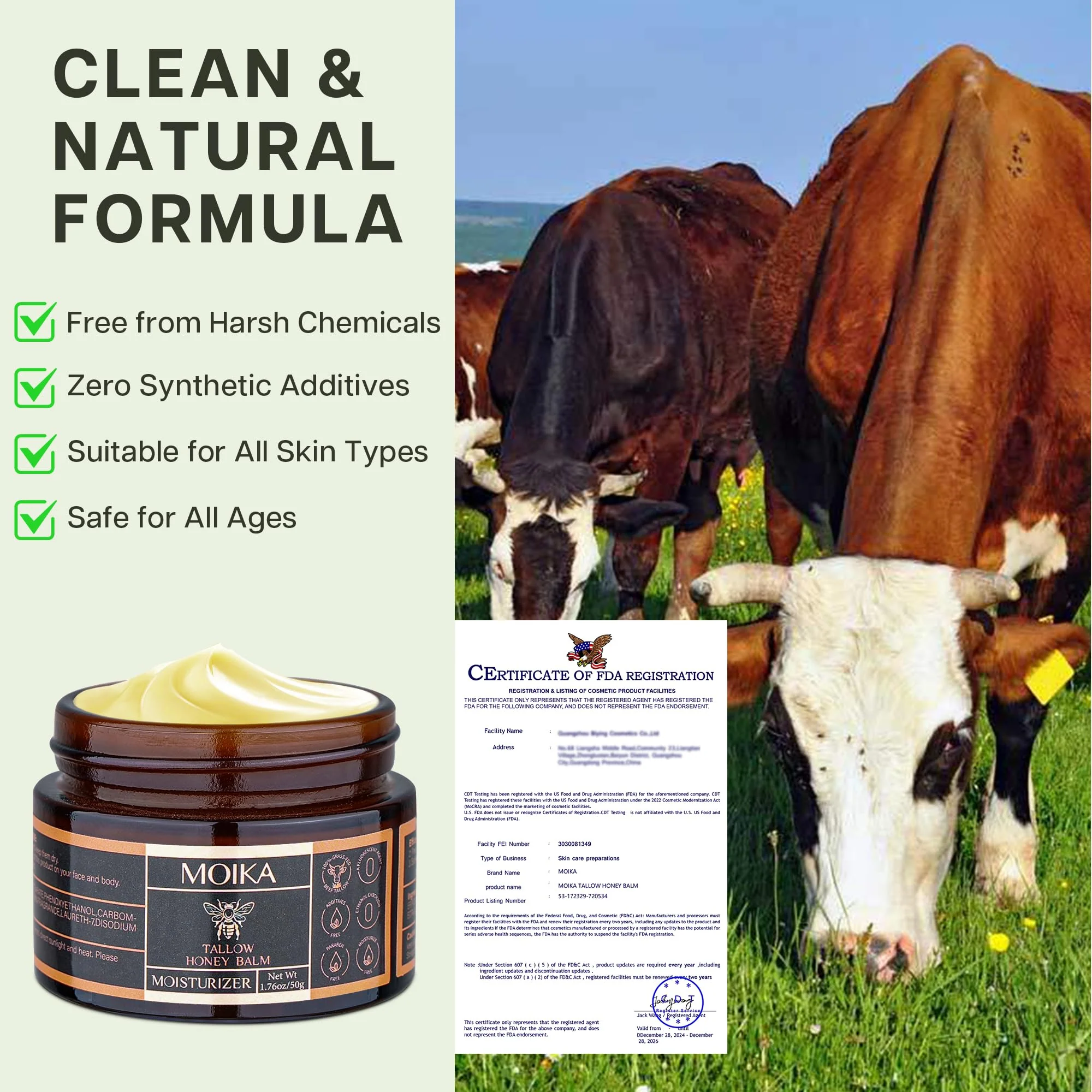 VRAIKO Tallow Honey Balm, Grass-Fed Beef Tallow Raw Honey Organic Olive Oil Moisturizing Cream for Face and Body, Handmade Natural Moisturizer for Soft Smooth Skin, 50g/1.8 oz - Image 2