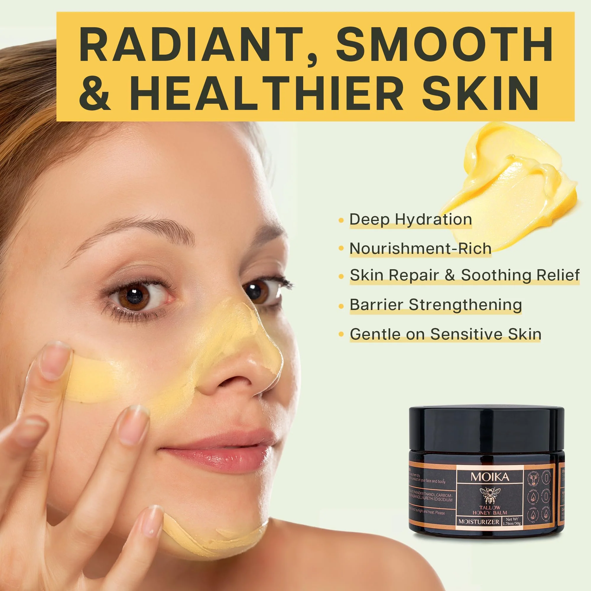 VRAIKO Tallow Honey Balm, Grass-Fed Beef Tallow Raw Honey Organic Olive Oil Moisturizing Cream for Face and Body, Handmade Natural Moisturizer for Soft Smooth Skin, 50g/1.8 oz - Image 5