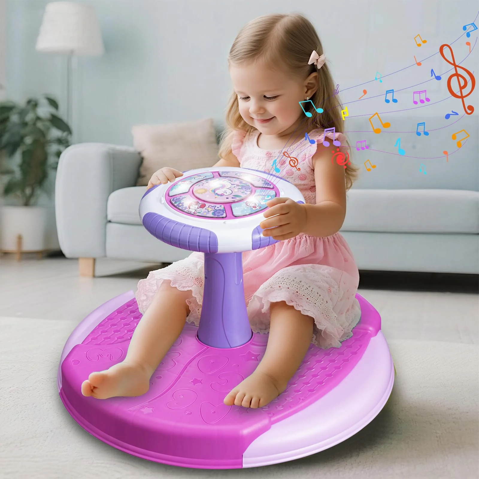 VROGTIK Sit and Spin Toys for Toddlers 1-3 Girls, 360° Toddler Spinning Seat with LED Lights and Music Christmas Birthday Gift for 1 2 3 Years Old Girl Sensory Toys Toddler Activities