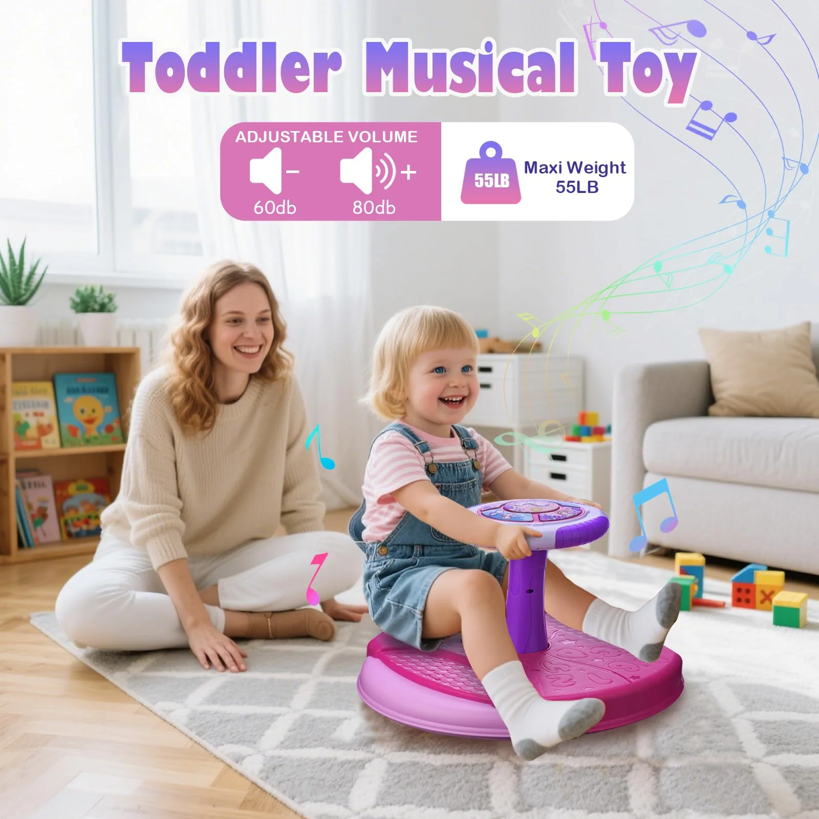 VROGTIK Sit and Spin Toys for Toddlers 1-3 Girls, 360° Toddler Spinning Seat with LED Lights and Music Christmas Birthday Gift for 1 2 3 Years Old Girl Sensory Toys Toddler Activities - Image 6