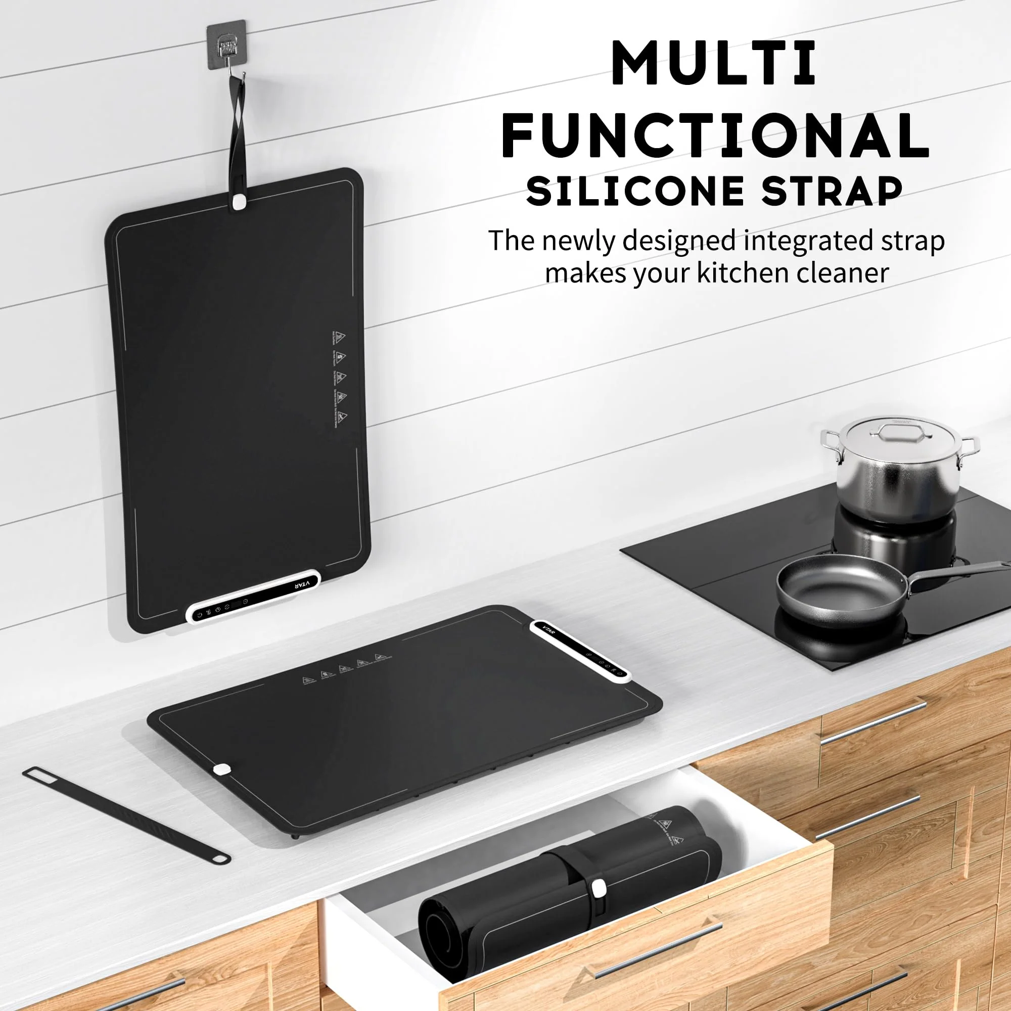 VTAR Electric Food Warming Mat with 8-Level Temp & 24H Timer | Rollable Buffet Tray Warmer for Party, Even Heating with Dual NTC, Auto Shut Off- Black - Image 2