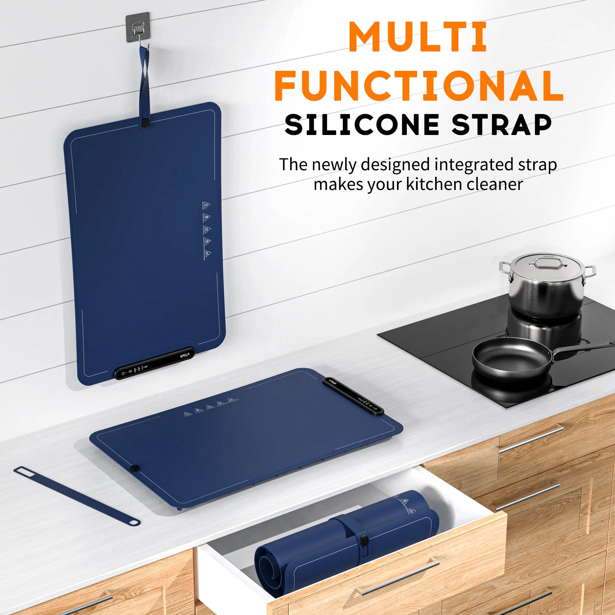 VTAR Rollable Electric Food Warming Mat | 3-Temp Buffet Tray Warmer for Parties | Even Heating, Portable Silicone Design, Auto Shut Off & Child Lock- Blue - Image 4