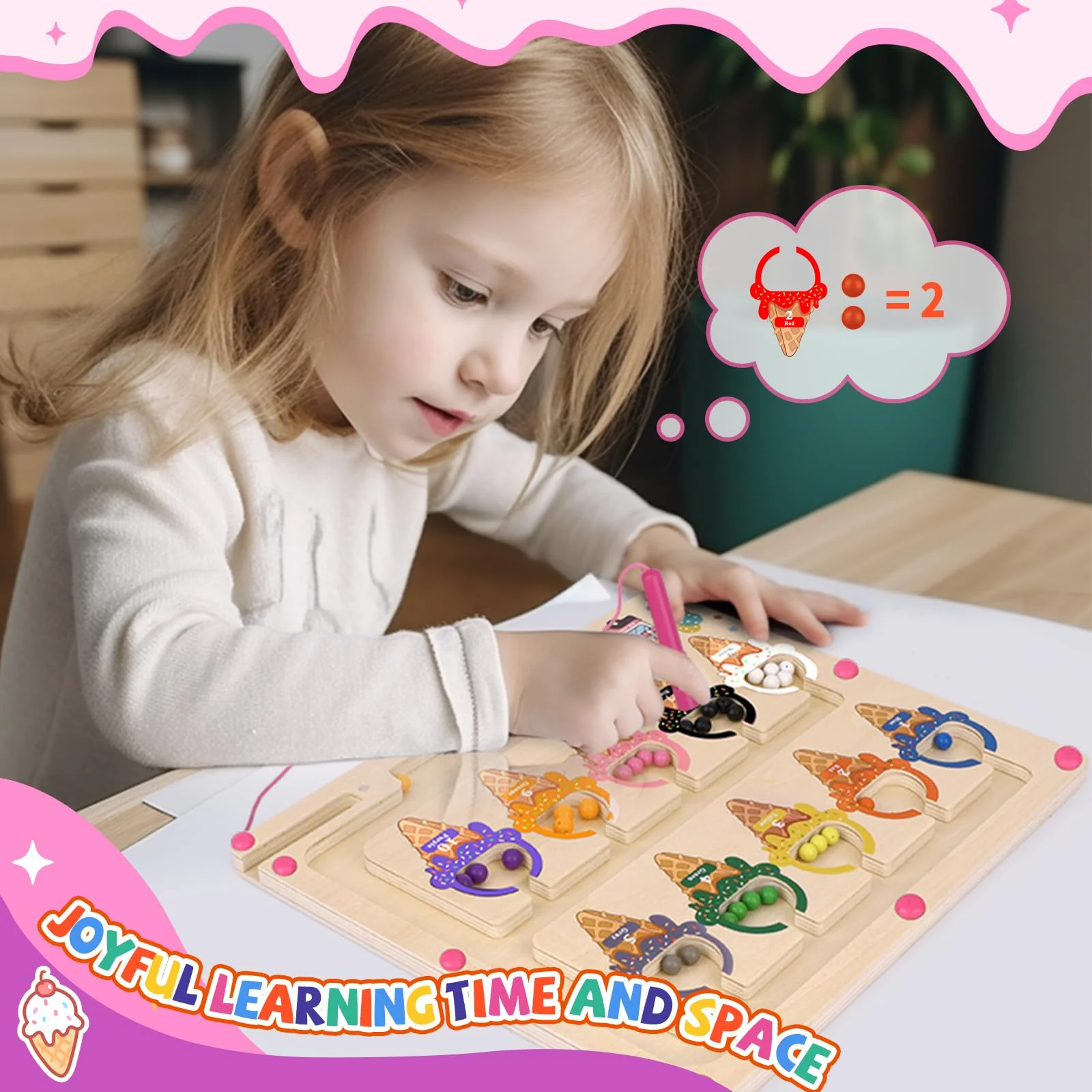 wakeInsa Magnetic Color and Number Maze,Montessori Toy for 2-5 Years Old Girls,Wooden Magnet Balls Puzzles,Toddler Busy Board Game,Preschool Learning Activities,Christmas & Birthday Gift for Kids - Image 2