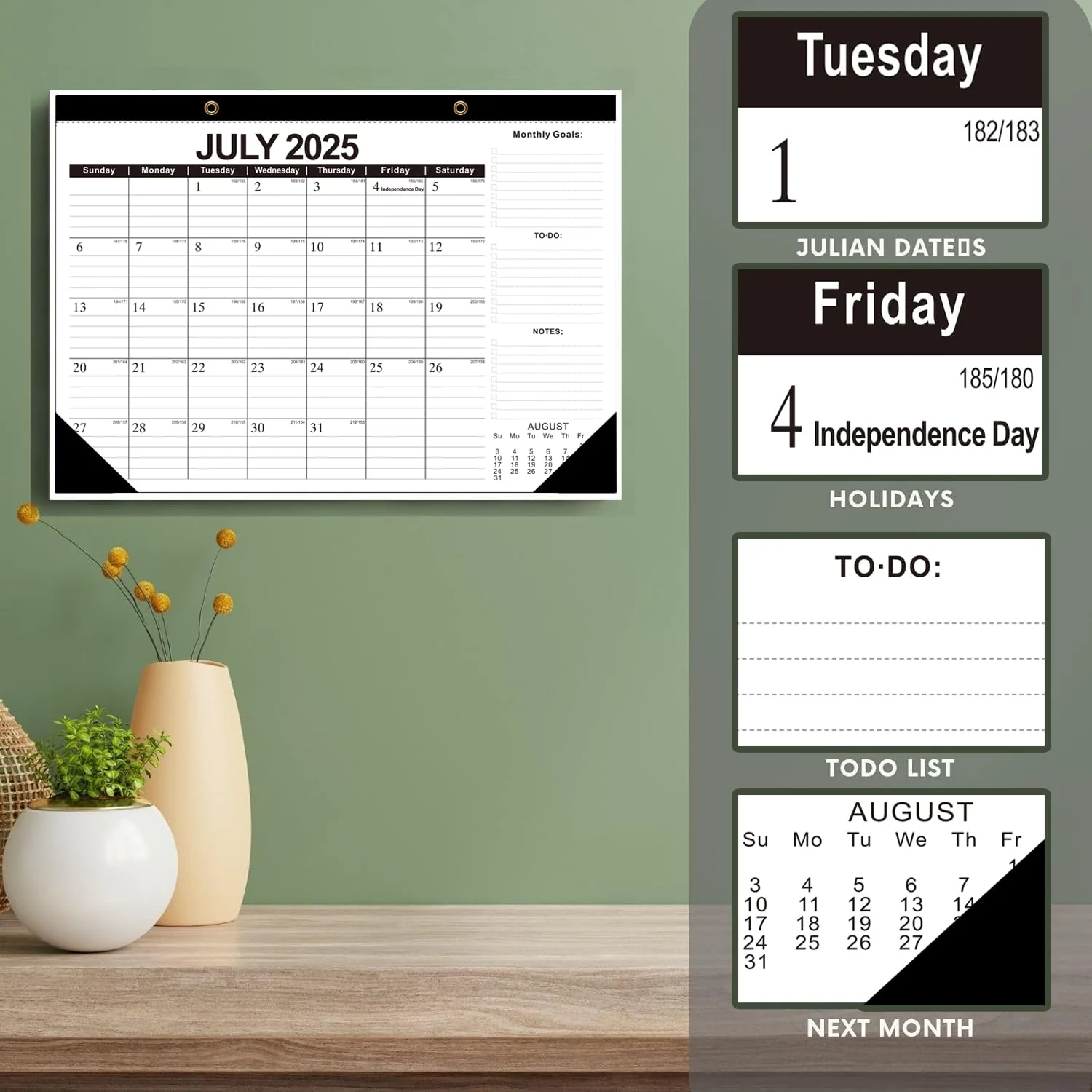 Wall Calendar 2025-2026 with Julian Date,Desk Calendar Wall Calendar from July 2025 to December 2026,18 Months Calendar 17"×12" Thick Paper for Office School Home - Image 6