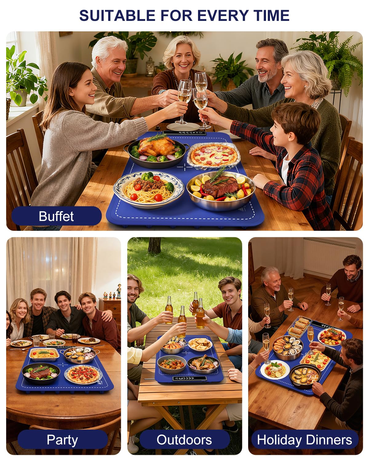 Warming Mat for Food, Electric Warming Tray for Dishes, Portable Heating Pad with 6 Hours Shut-Off, Silicone Food Warmer for Buffet, Party and Countertop with 4 Temperature Levels and Smart Timer - Image 4