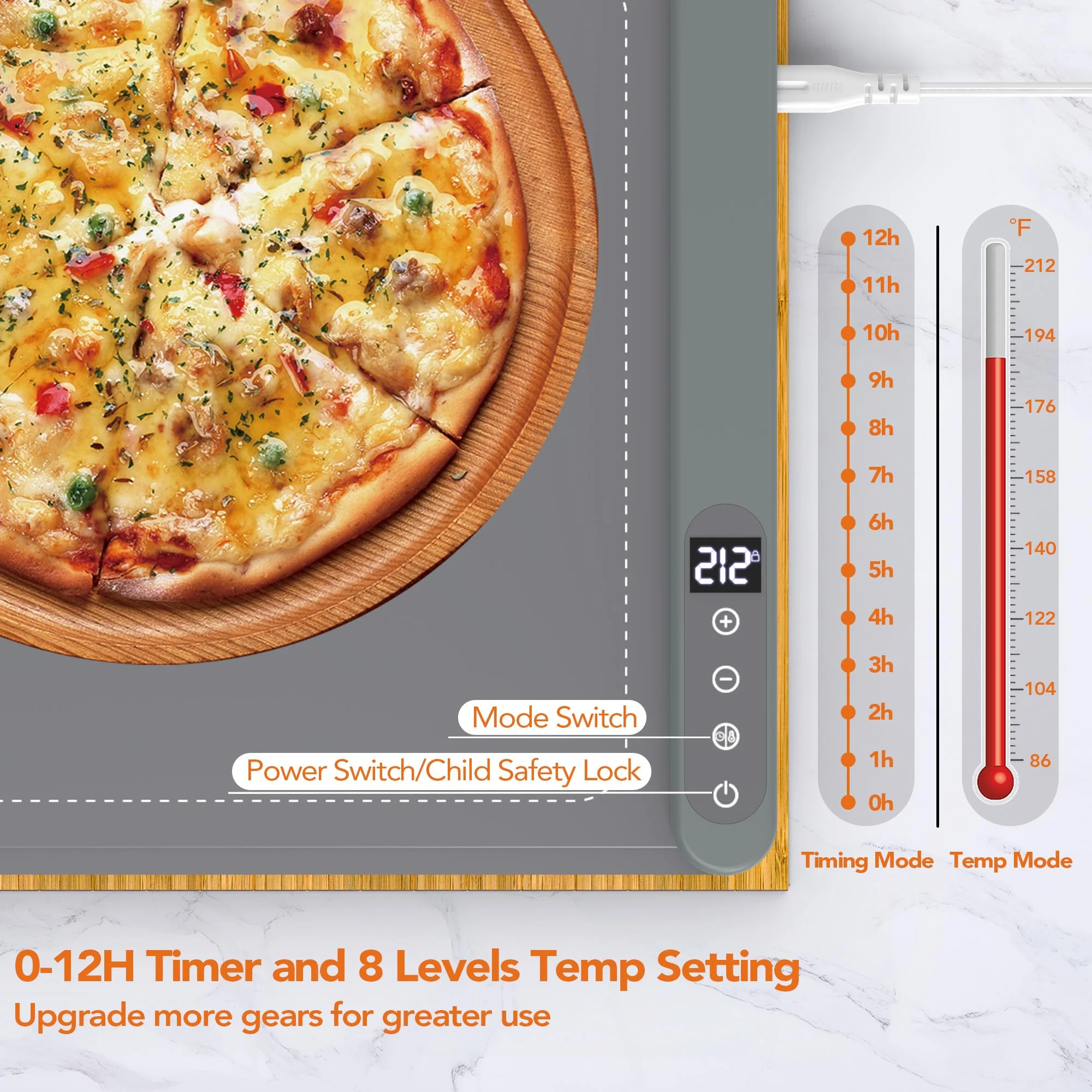 Warming Mat for Food, Electric Warming Tray for Parties Buffet, Graphene 3S Rapid Full-Surface Heating Mat with 8 Levels Adjustable Temp and 12 Hours Timer, Food Warming Pad with Bamboo Insulating Mat - Image 6