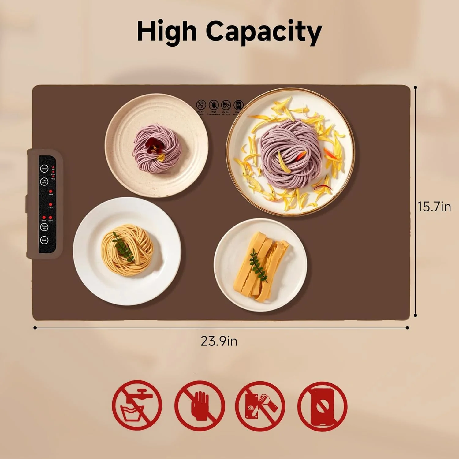 Warming Mat for Food-Electric Warming Tray with Time Moders Locking Function Adjustable Temperature Control Foldable Silicone Heating Tray for Parties, Restaurants, Buffet Brown - Image 2