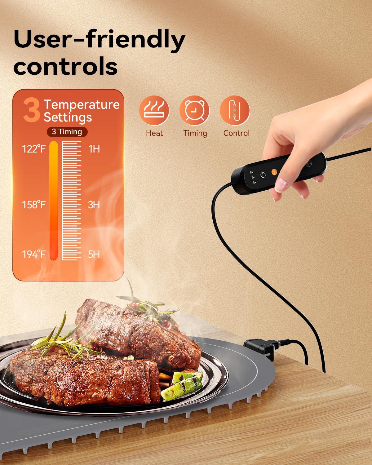Warming Mat for Food Extra Large, 36"x15" Food Warming Mat with Heat Insulation Pad, Silicone Heating Mat for Food, Rollable & Portable, Food Warmers for Parties Buffet,Gatherings,Everyday Use - Image 4