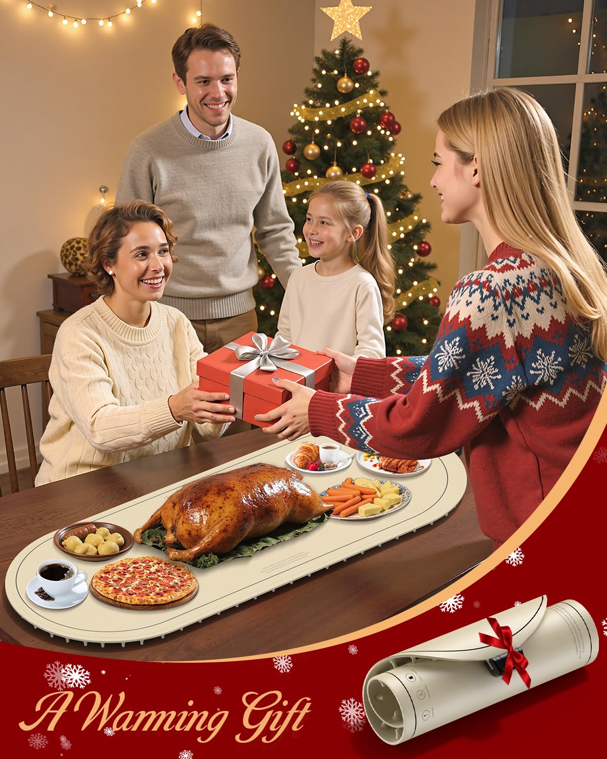 Warming Mat for Food Extra Large, 36"x15" Food Warming Mat with Heat Insulation Pad, Silicone Heating Mat for Food, Rollable & Portable, Food Warmers for Parties Buffet,Gatherings,Everyday Use - Image 3