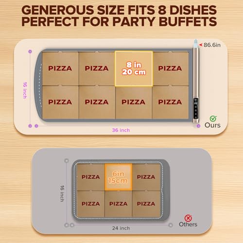 Warming Mat for Food Extra Large 36"x16", 500W Food Warming Mats for Countertop, Food Warmer Trays Chafing Dishes for Buffets Party, 9-Level Temp 12H Timer, Child Lock, Gatherings Portable - Image 8