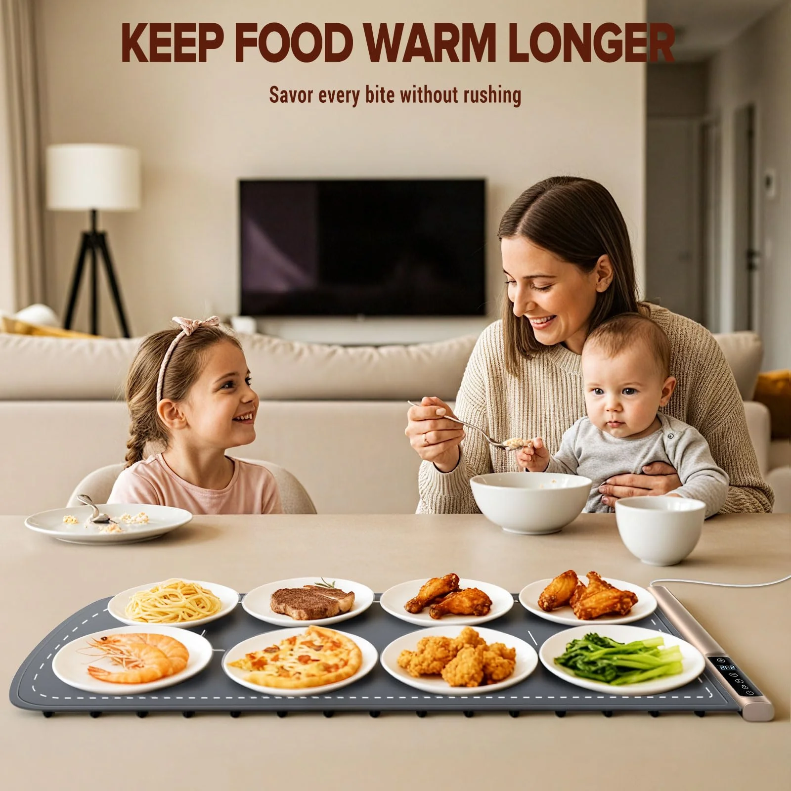 Warming Mat for Food Extra Large 36"x16", 500W Food Warming Mats for Countertop, Food Warmer Trays Chafing Dishes for Buffets Party, 9-Level Temp 12H Timer, Child Lock, Gatherings Portable - Image 2