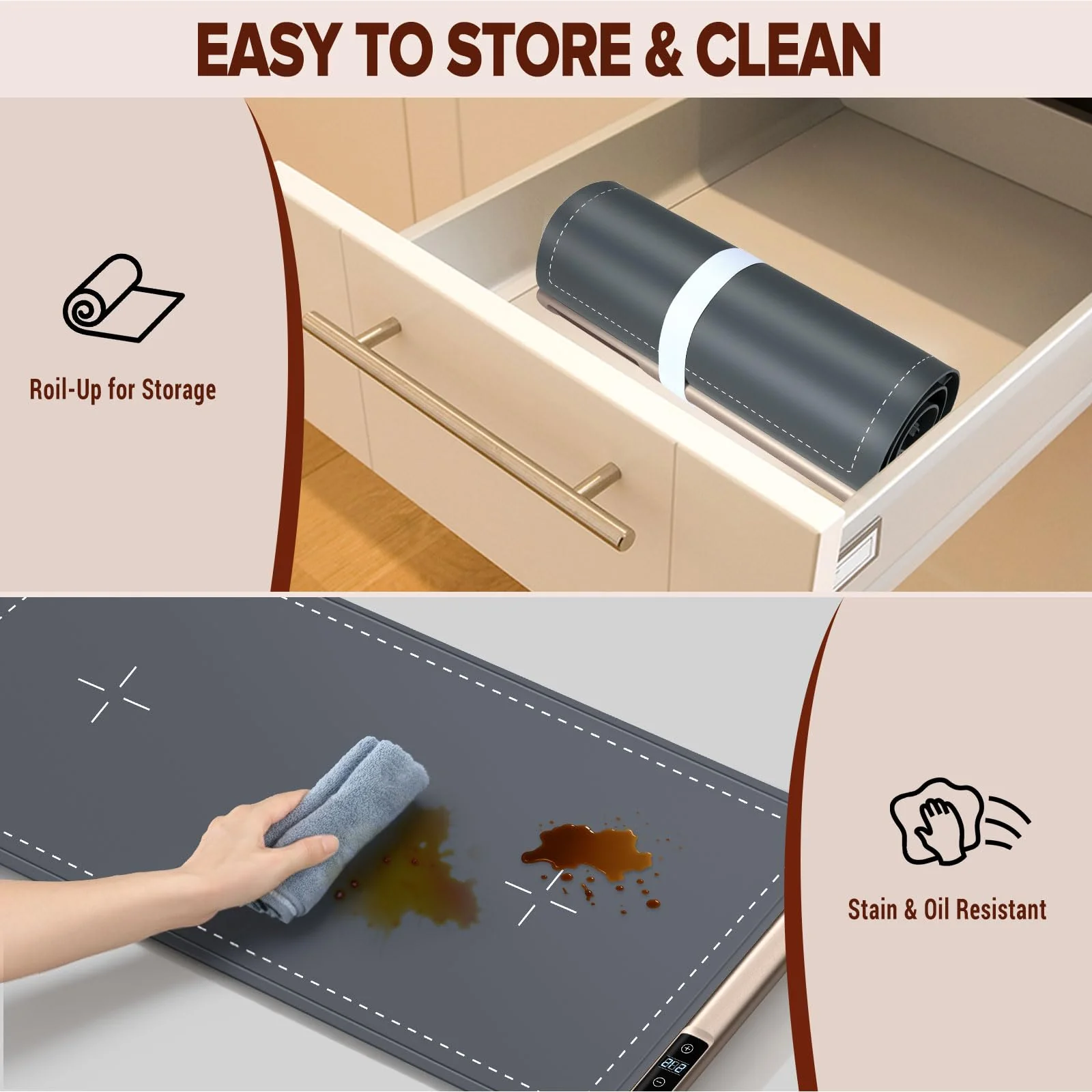Warming Mat for Food Extra Large 36"x16", 500W Food Warming Mats for Countertop, Food Warmer Trays Chafing Dishes for Buffets Party, 9-Level Temp 12H Timer, Child Lock, Gatherings Portable - Image 4