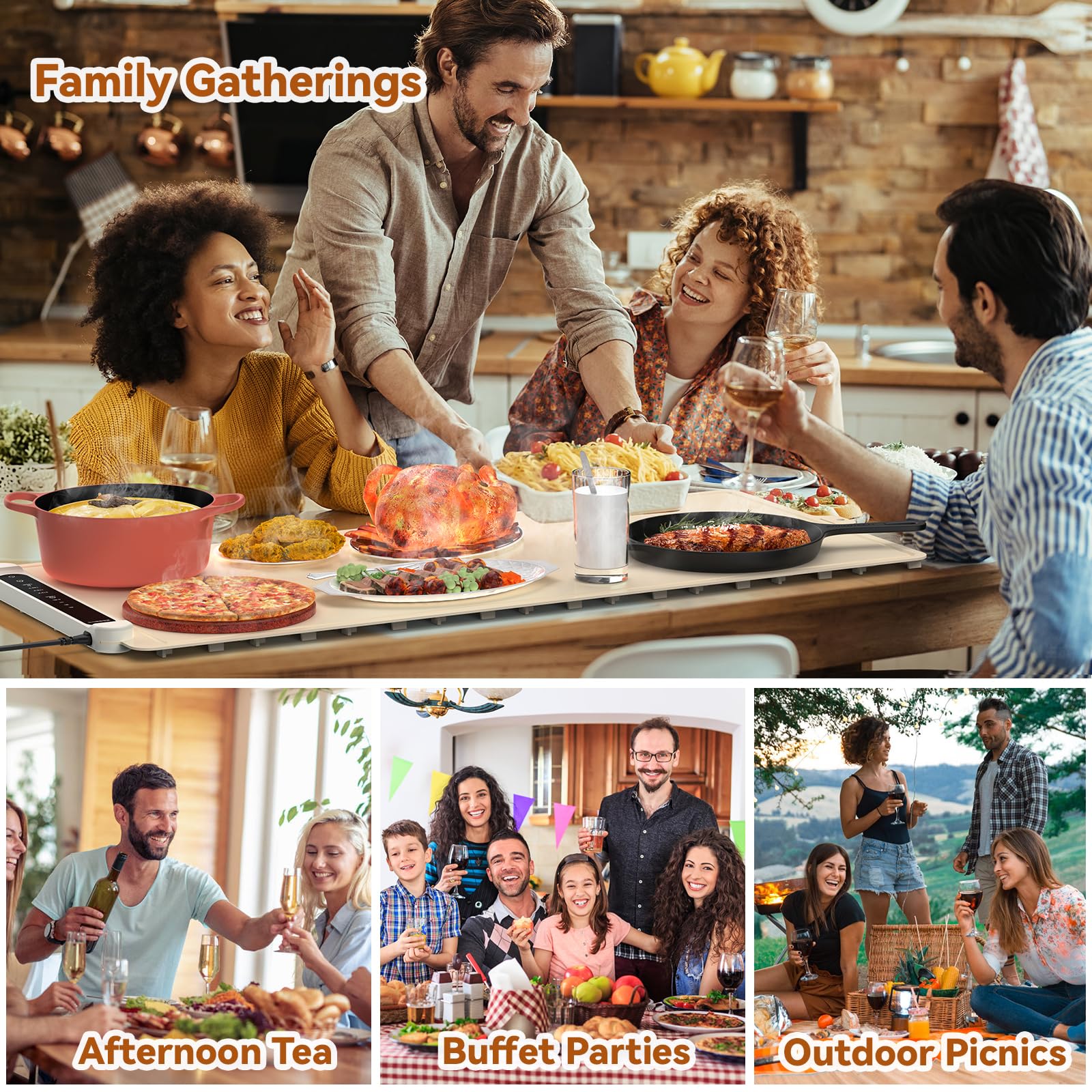 Warming Mat for Food Extra Large: 36"X16" Adjustable Silicone Food Warming Mat Heating Pad Food Warming Pad for Kitchen Counter Warming Trays for Buffets Party Hot Plates for Countertop Gifts Family - Image 3