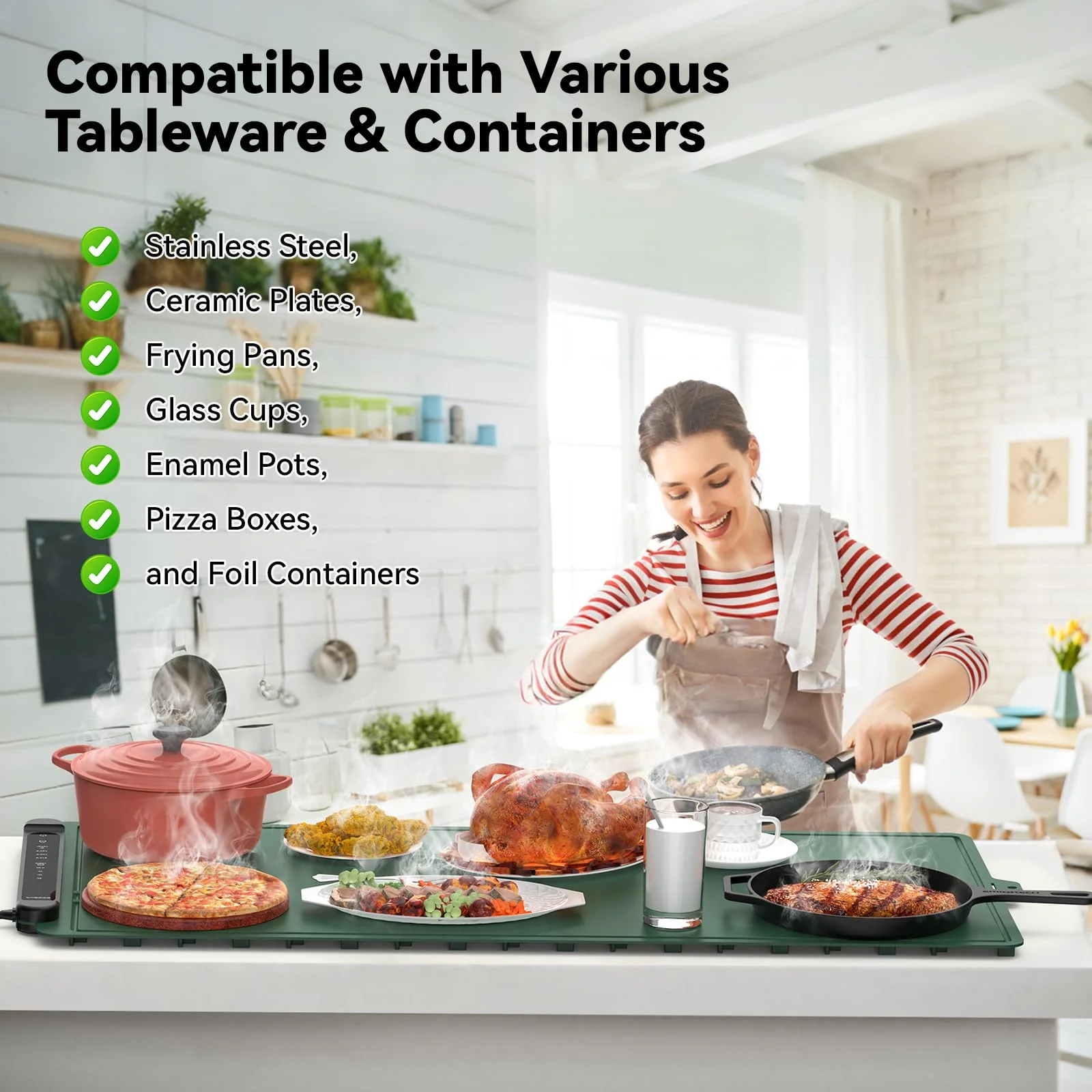 Warming Mat for Food Extra Large: 36"X16" Adjustable Silicone Food Warming Mat Heating Pad Food Warming Pad for Kitchen Counter Warming Trays for Buffets Party Hot Plates for Countertop Gifts Green - Image 4