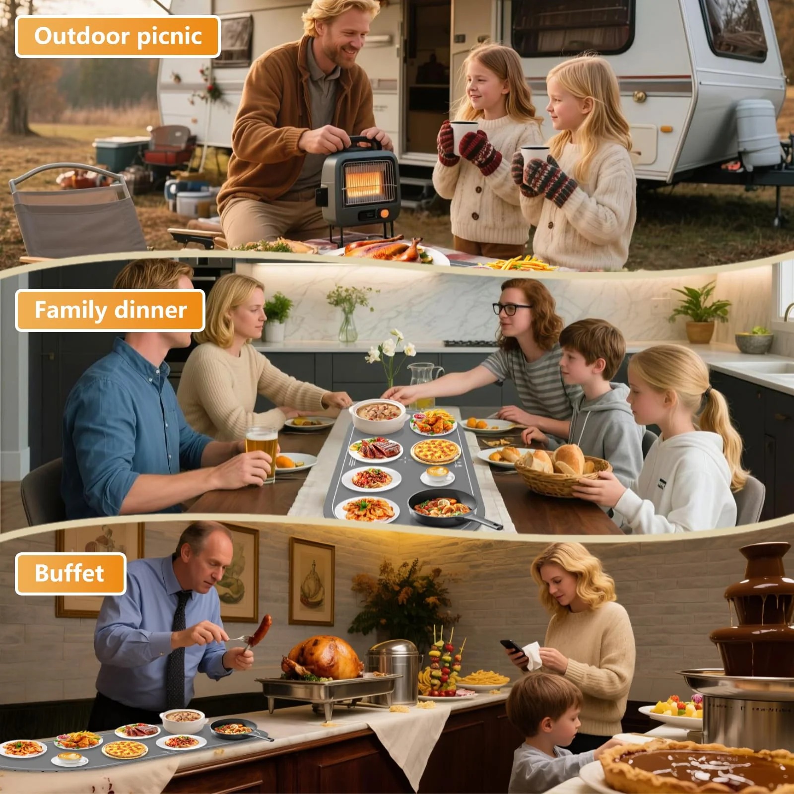 Warming Mat for Food Extra Large,36x16 Food Warming Mats for Countertop,Heating Mat for Food,Silicone Food Warmer Mat,Food Warmers for Parties Buffet,Warming Trays for buffets Party - Image 2