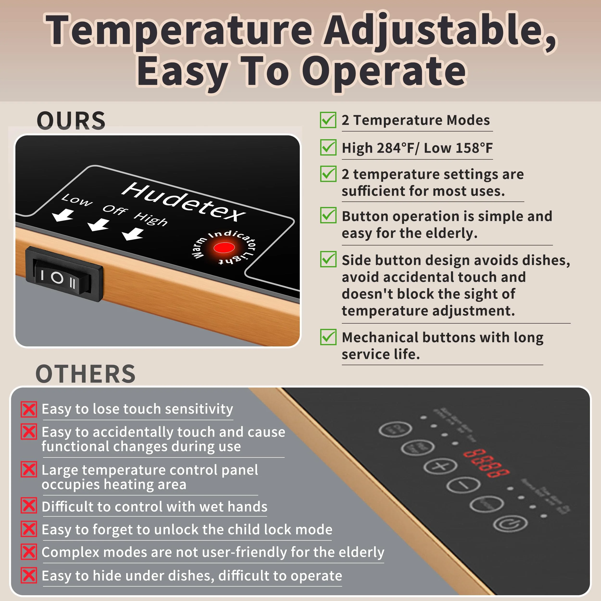 Warming Mat for Food (Extra Long 40"x12"), Electric Warming Trays for Buffets Party & Daily Use with Golden Edges, Temperature Adjustable & Full Surface Warm Tempered Glass Food Warmer Mat, Black - Image 4