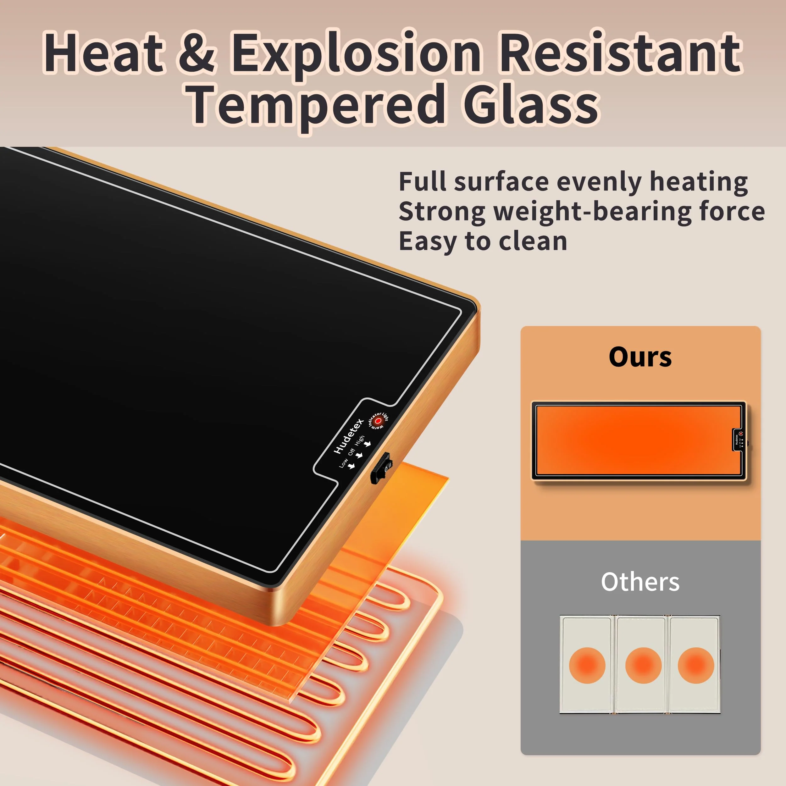 Warming Mat for Food (Extra Long 40"x12"), Electric Warming Trays for Buffets Party & Daily Use with Golden Edges, Temperature Adjustable & Full Surface Warm Tempered Glass Food Warmer Mat, Black - Image 7