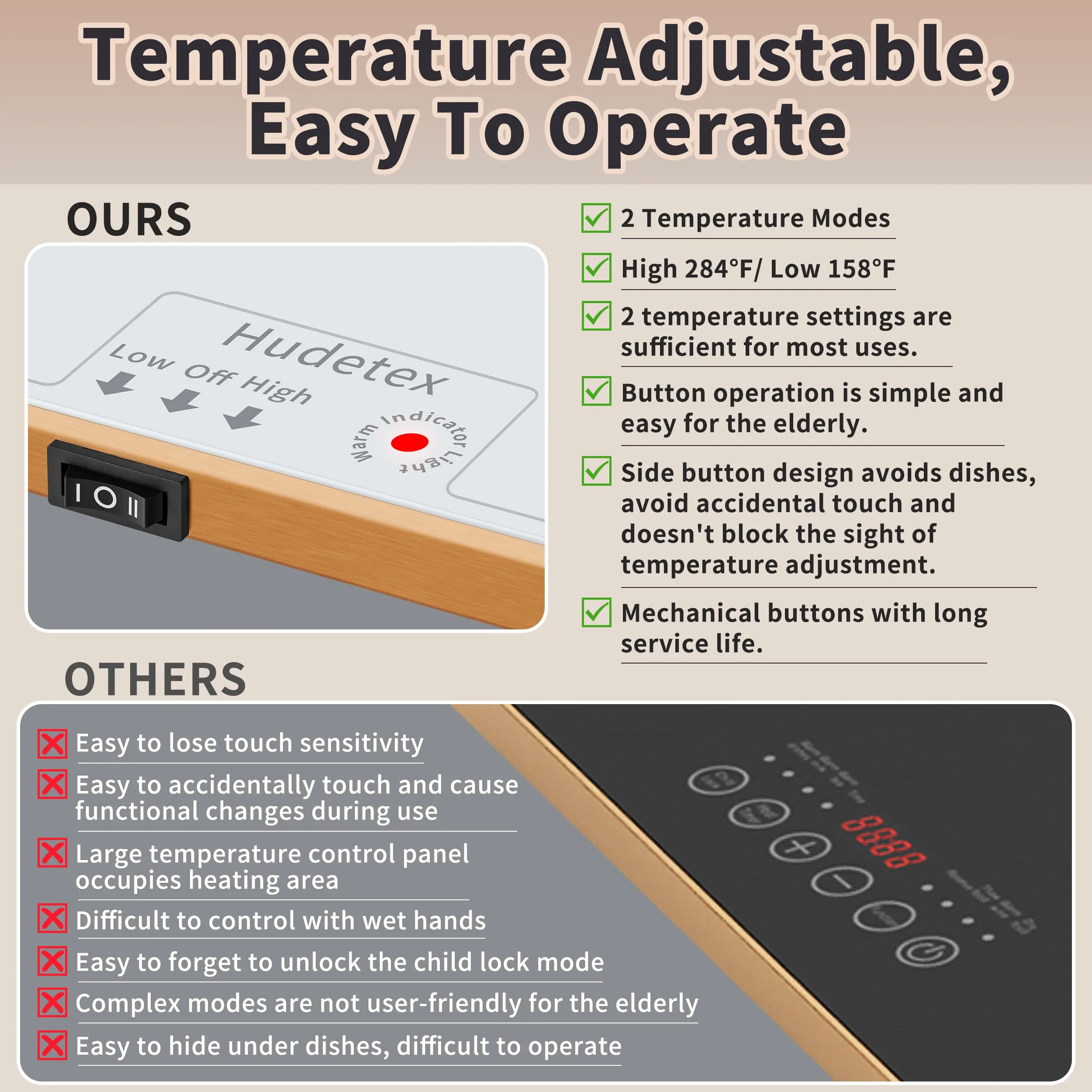 Warming Mat for Food (Extra Long 40"x12"), Warming Trays for Buffets Party & Daily Use, Temperature Control Food Warmer, Full Surface Warm Tempered Glass Food Warming Mat, White Electric Warming Tray - Image 4