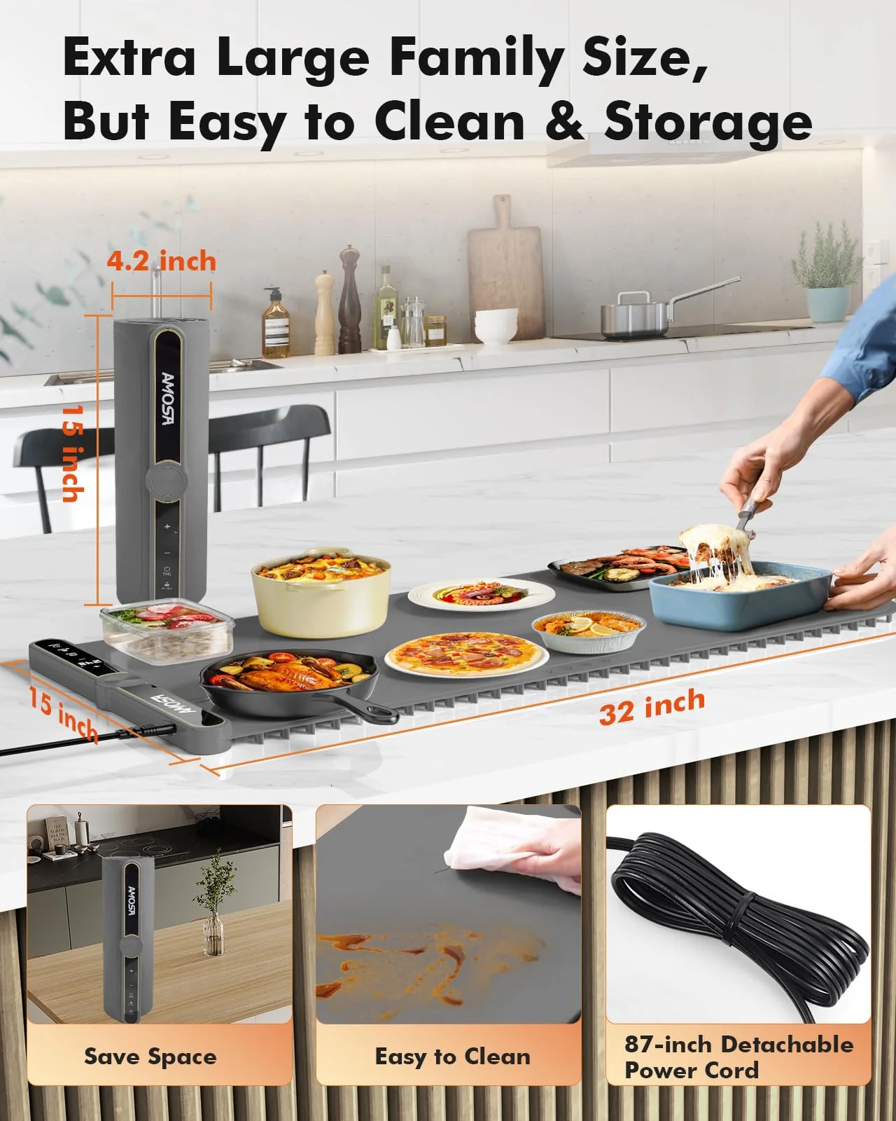 Warming Mat for Food, Fast Heating Electric Food Warmer with 9 Level Temperature and 6 Hours Timer, Extra Large Roll Up Silicone Food Warming Mat, Portable Warming Trays for Buffets Party (Grey) - Image 4