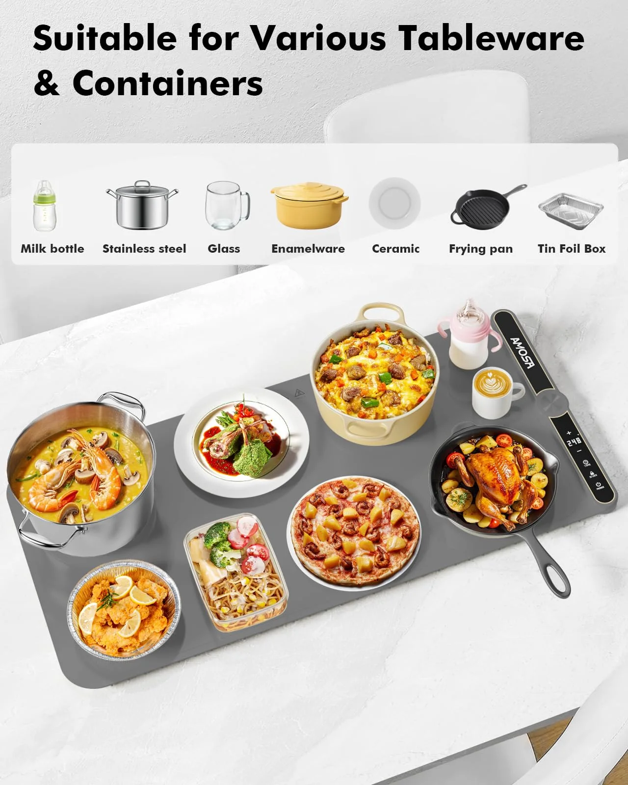 Warming Mat for Food, Fast Heating Electric Food Warmer with 9 Level Temperature and 6 Hours Timer, Extra Large Roll Up Silicone Food Warming Mat, Portable Warming Trays for Buffets Party (Grey) - Image 7