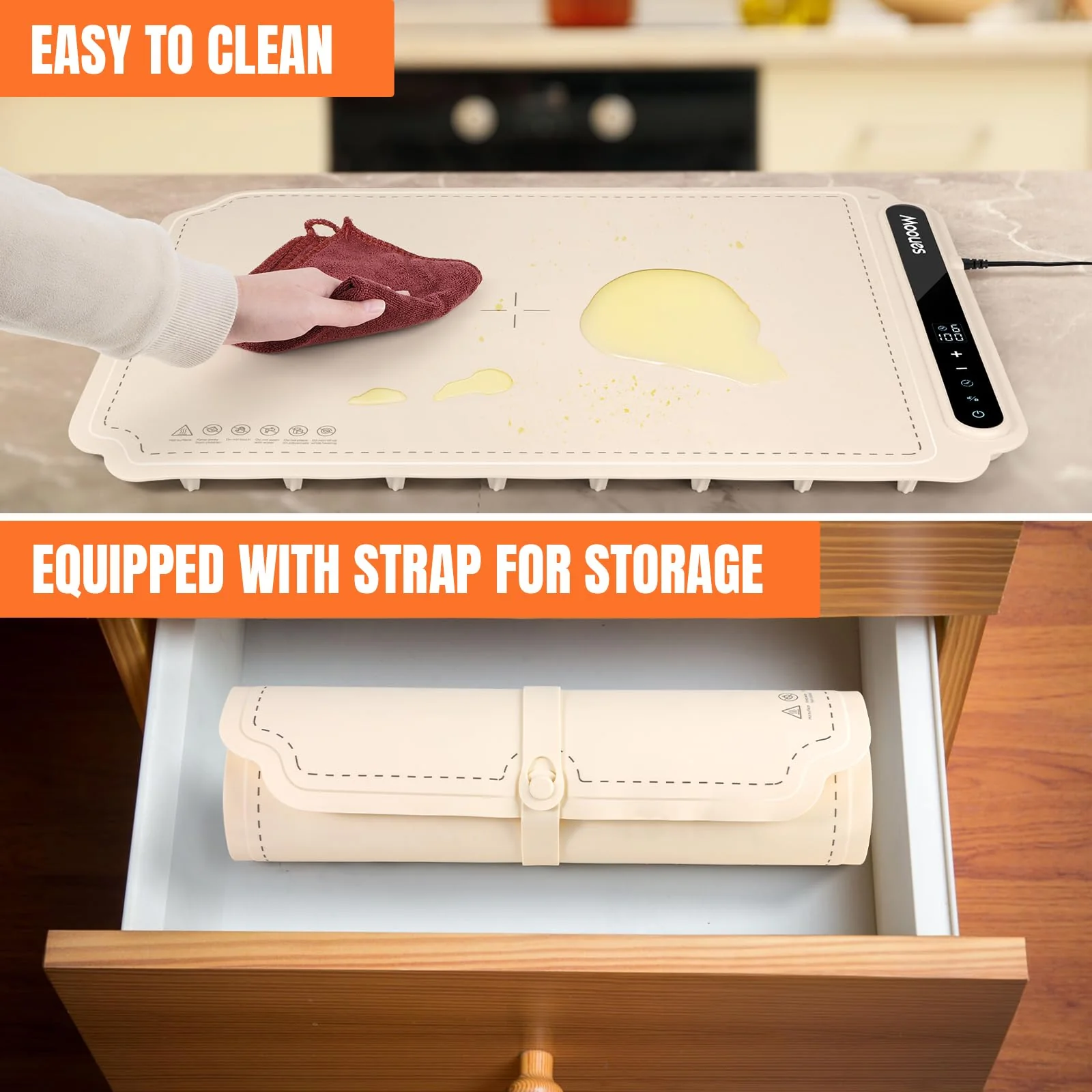 Warming mat for Food, Food Warmer Mat, Portable Silicone Food Warming Mat, Versatile Full Surface Heating Food Warmer with 7 Level Temperature and 6 Hours Timer for Home Dinner (Cream Color) - Image 2